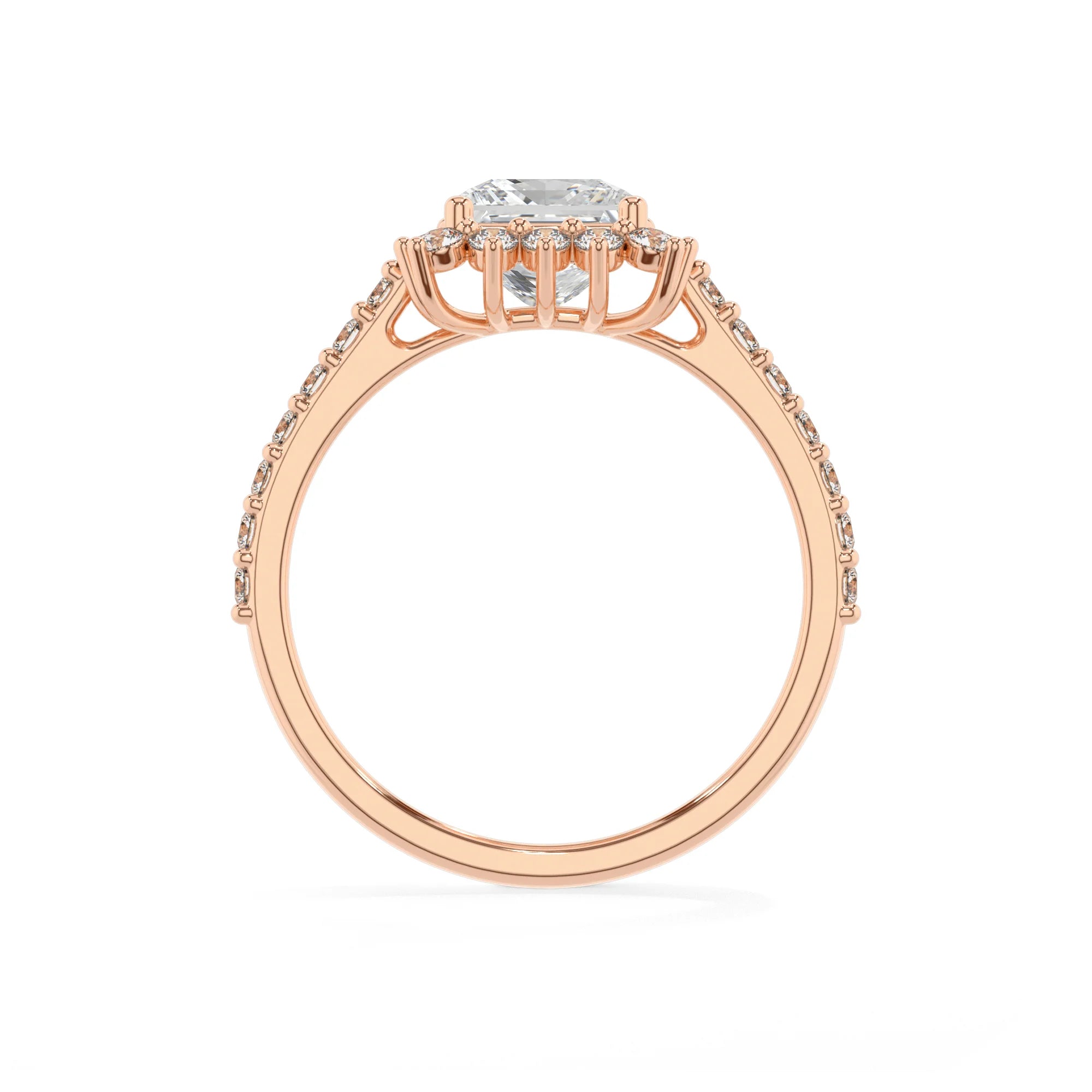 lab grown moissanite princess solitaire rings in rose gold