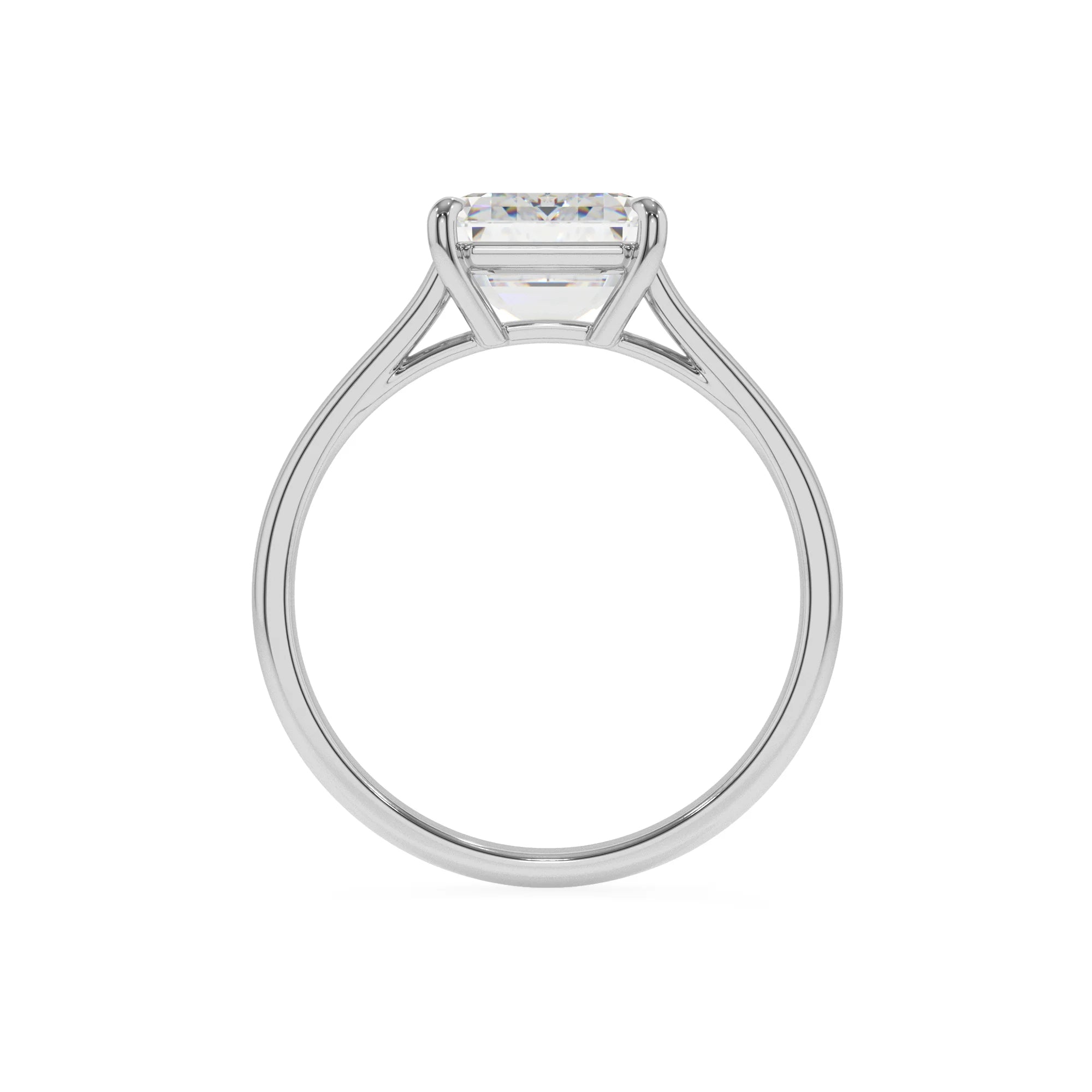 lab grown moissanite asscher solitaire rings in sterling silver