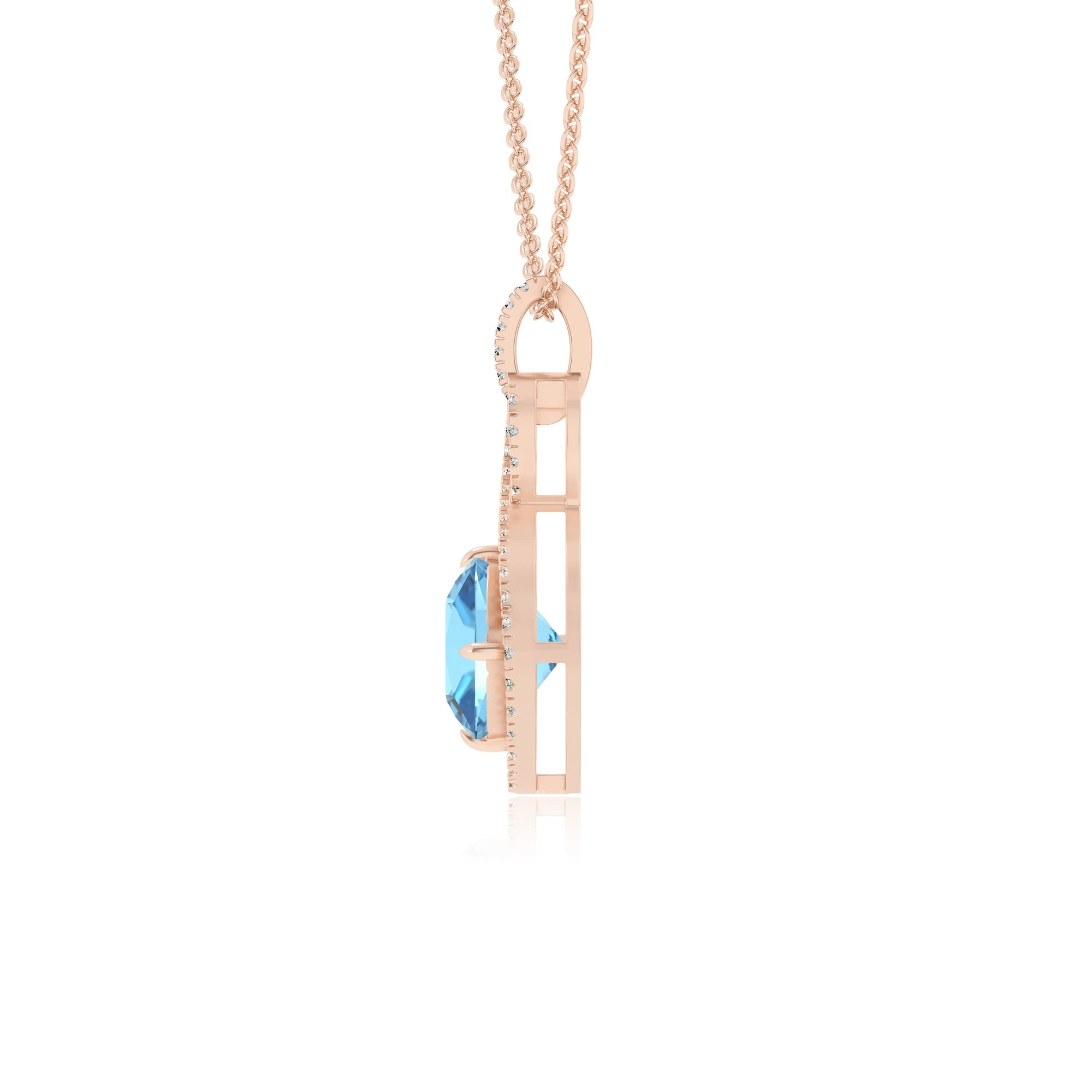 natural swiss-blue-topaz cushion infinity necklaces in rose gold