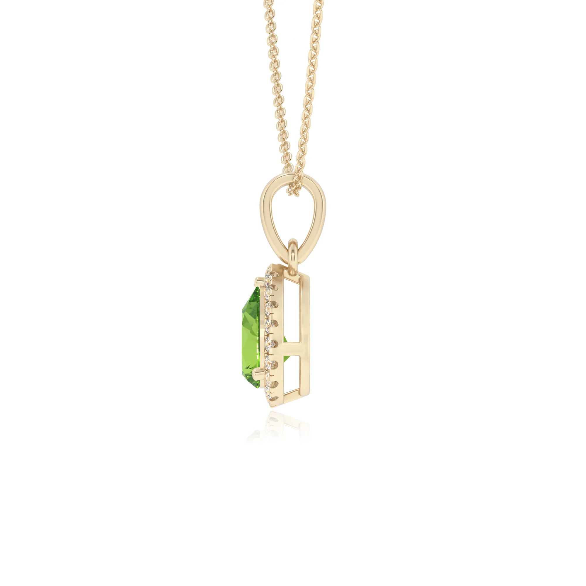 natural peridot pear solitaire necklaces in yellow gold