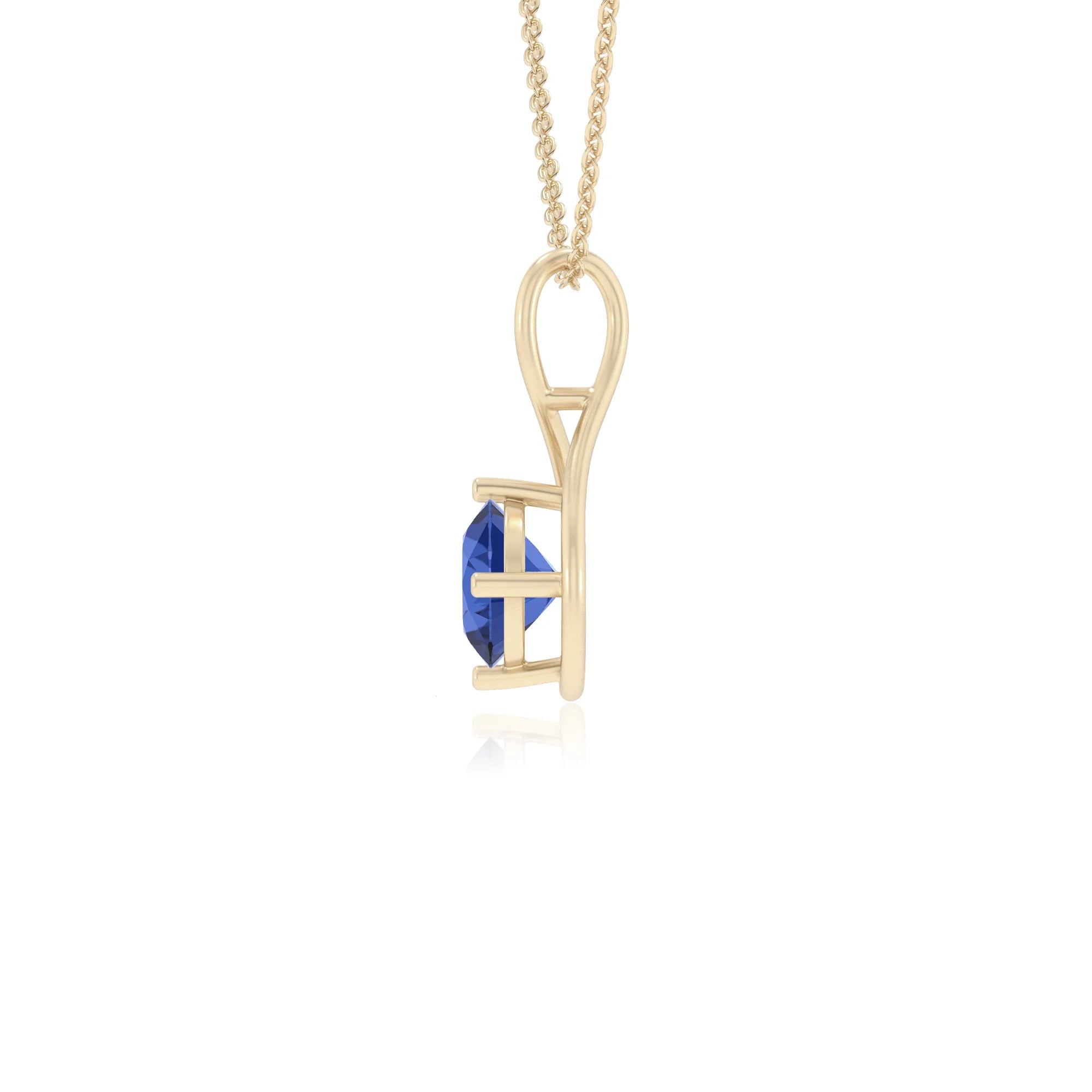 lab grown blue-sapphire round solitaire necklaces in yellow gold