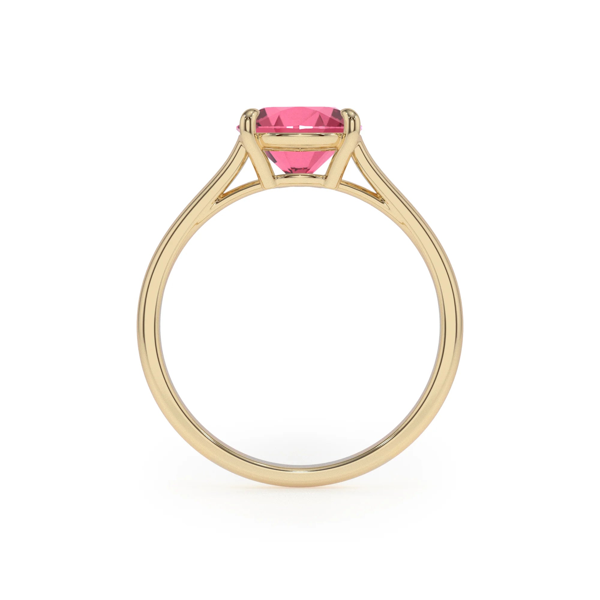 lab grown pink-tourmaline pear solitaire rings in yellow gold