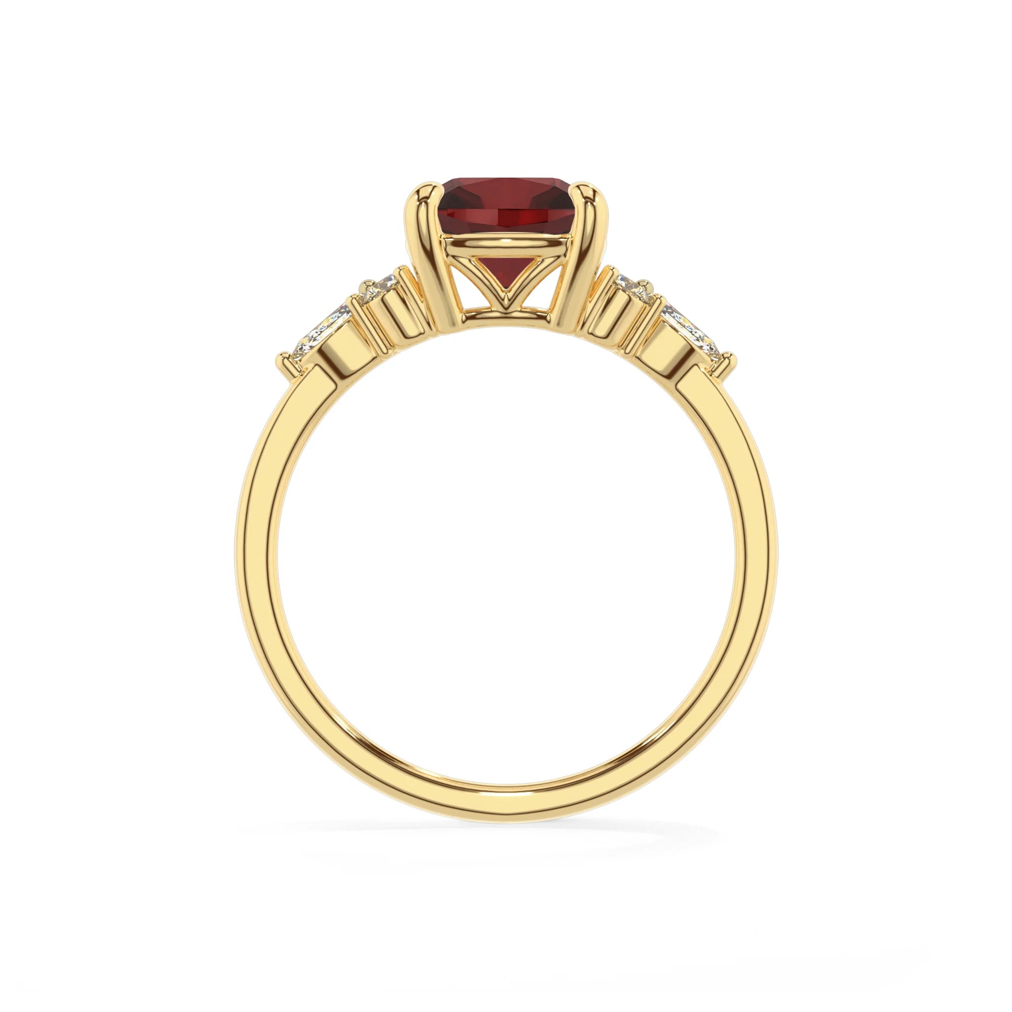 natural garnet cushion solitaire rings in yellow gold
