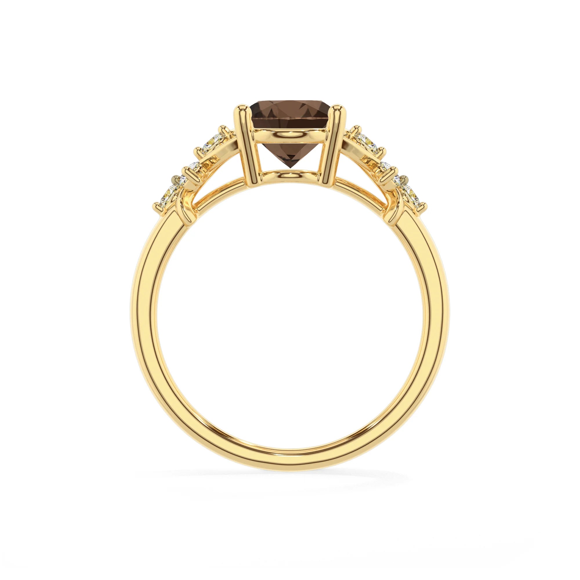 natural smoky-quartz oval solitaire rings in yellow gold