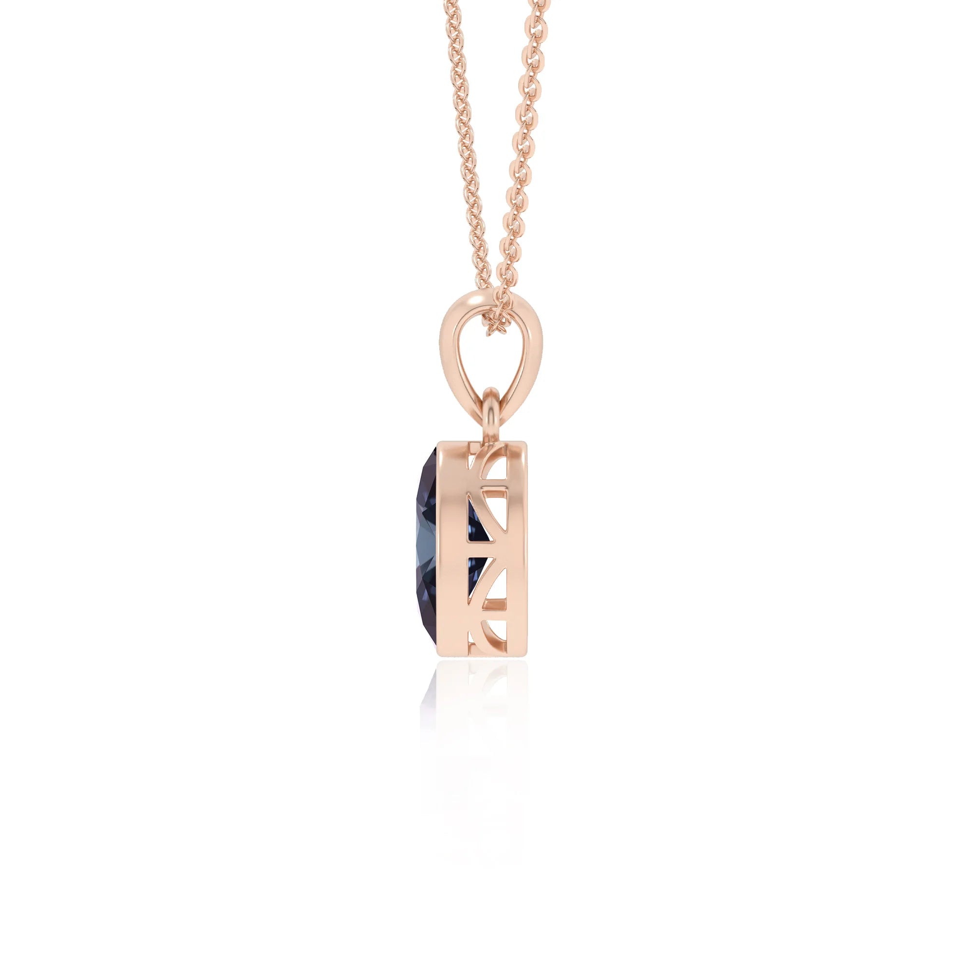 lab grown alexandrite oval solitaire necklaces in rose gold