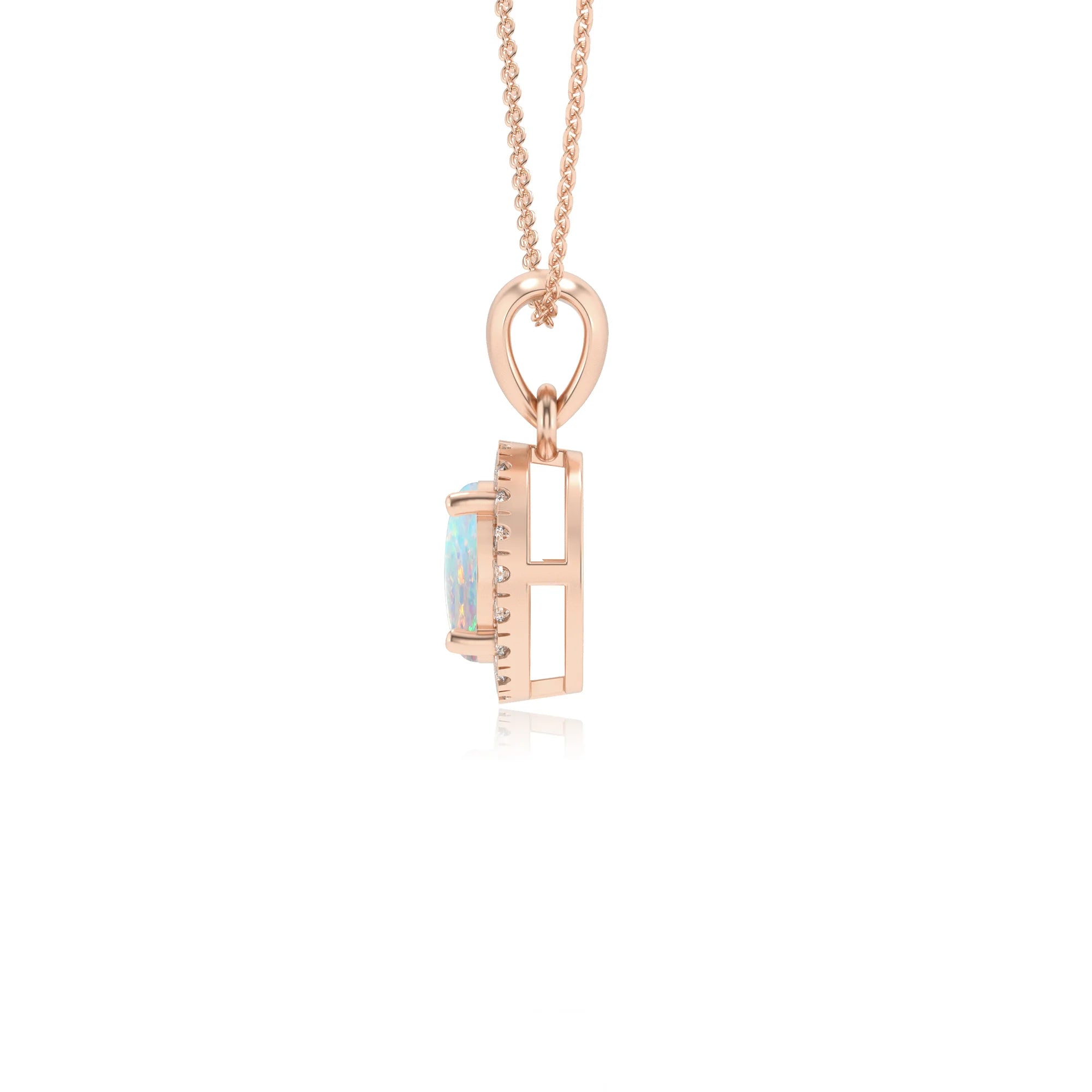 lab grown opal round solitaire necklaces in rose gold