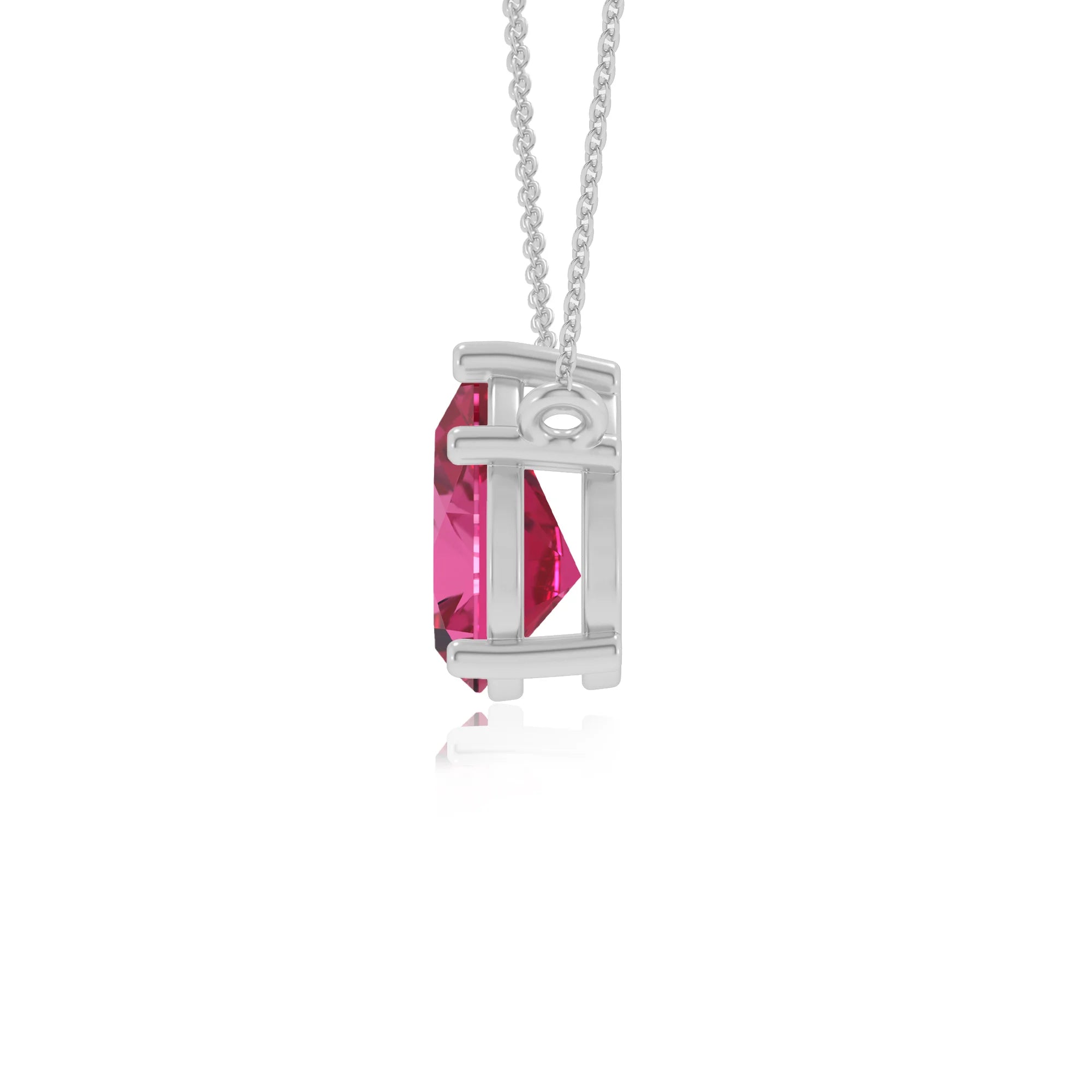 lab grown pink-sapphire pear solitaire necklaces in sterling silver