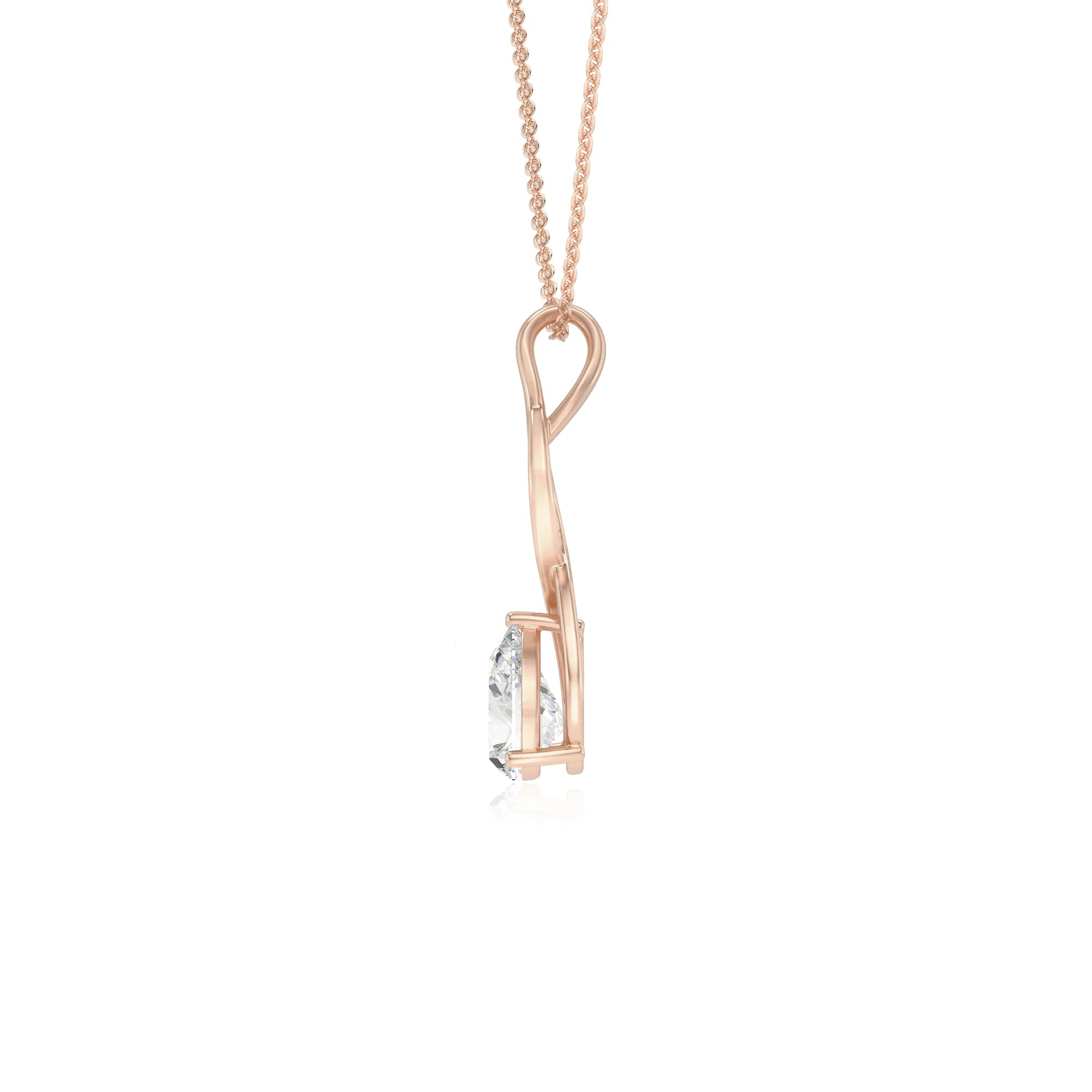 lab grown moissanite pear solitaire necklaces in rose gold