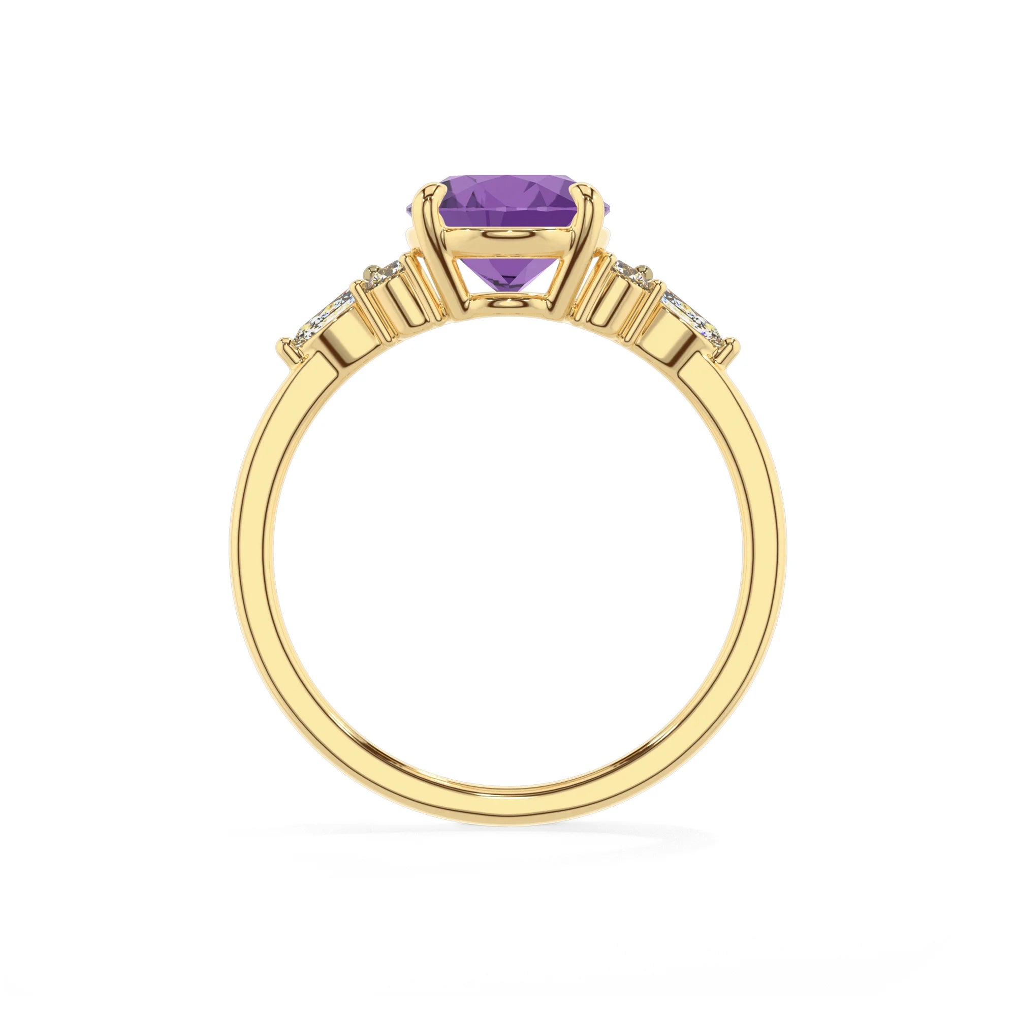 lab grown amethyst oval solitaire rings in yellow gold