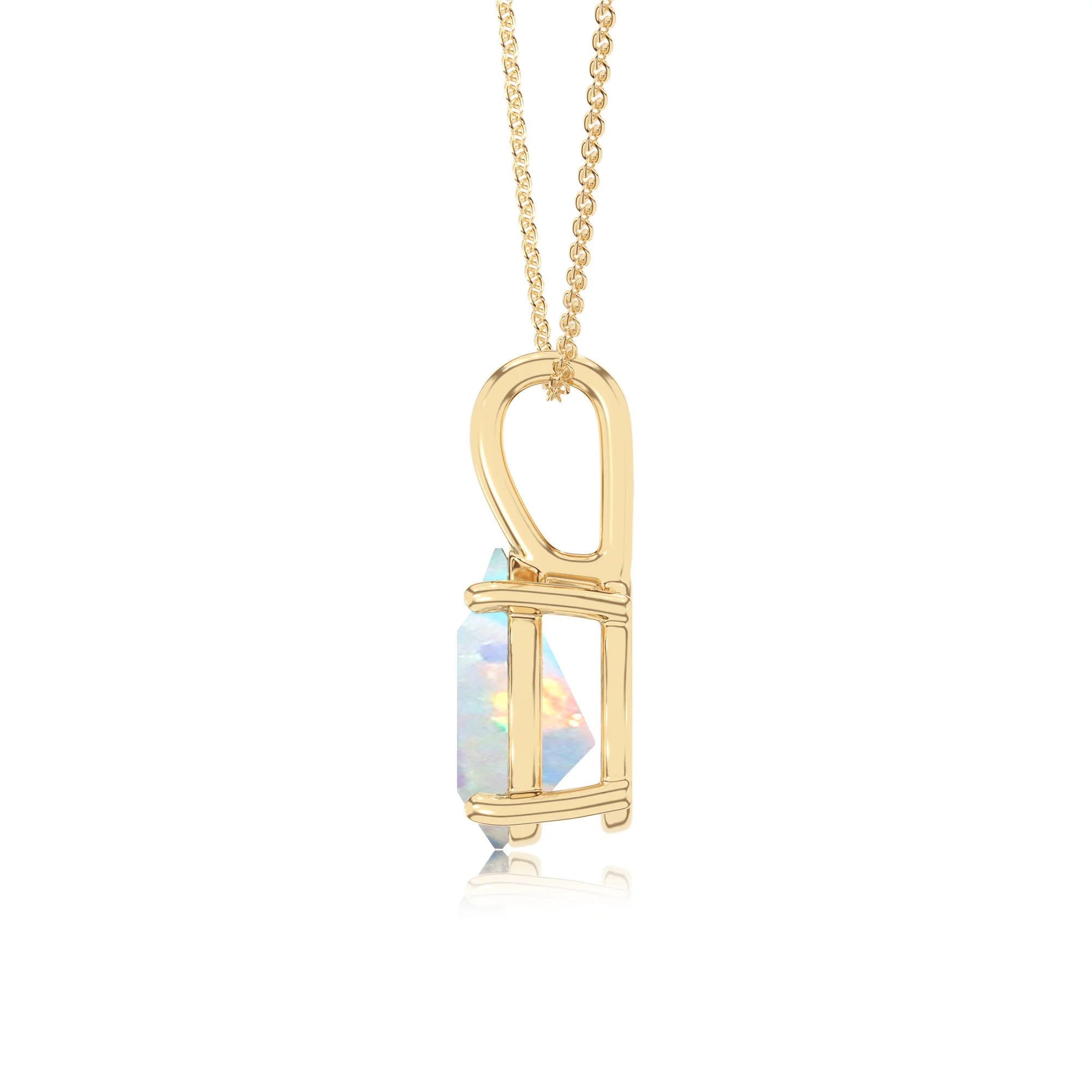lab grown opal pear solitaire necklaces in yellow gold