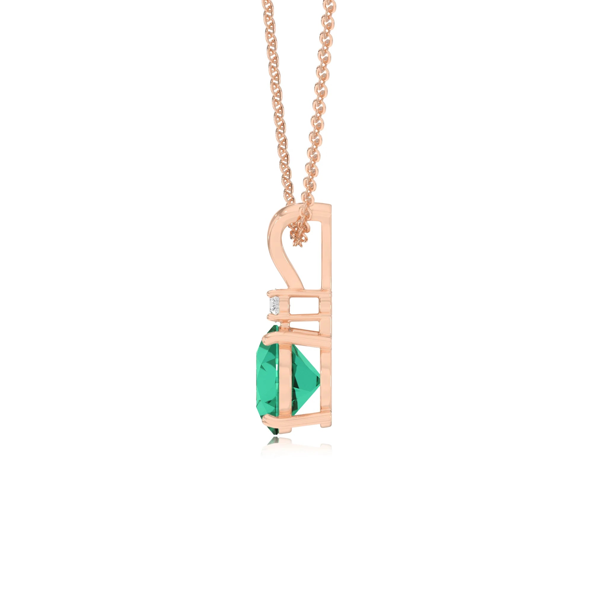 lab grown emerald round solitaire v-bale necklaces in rose gold