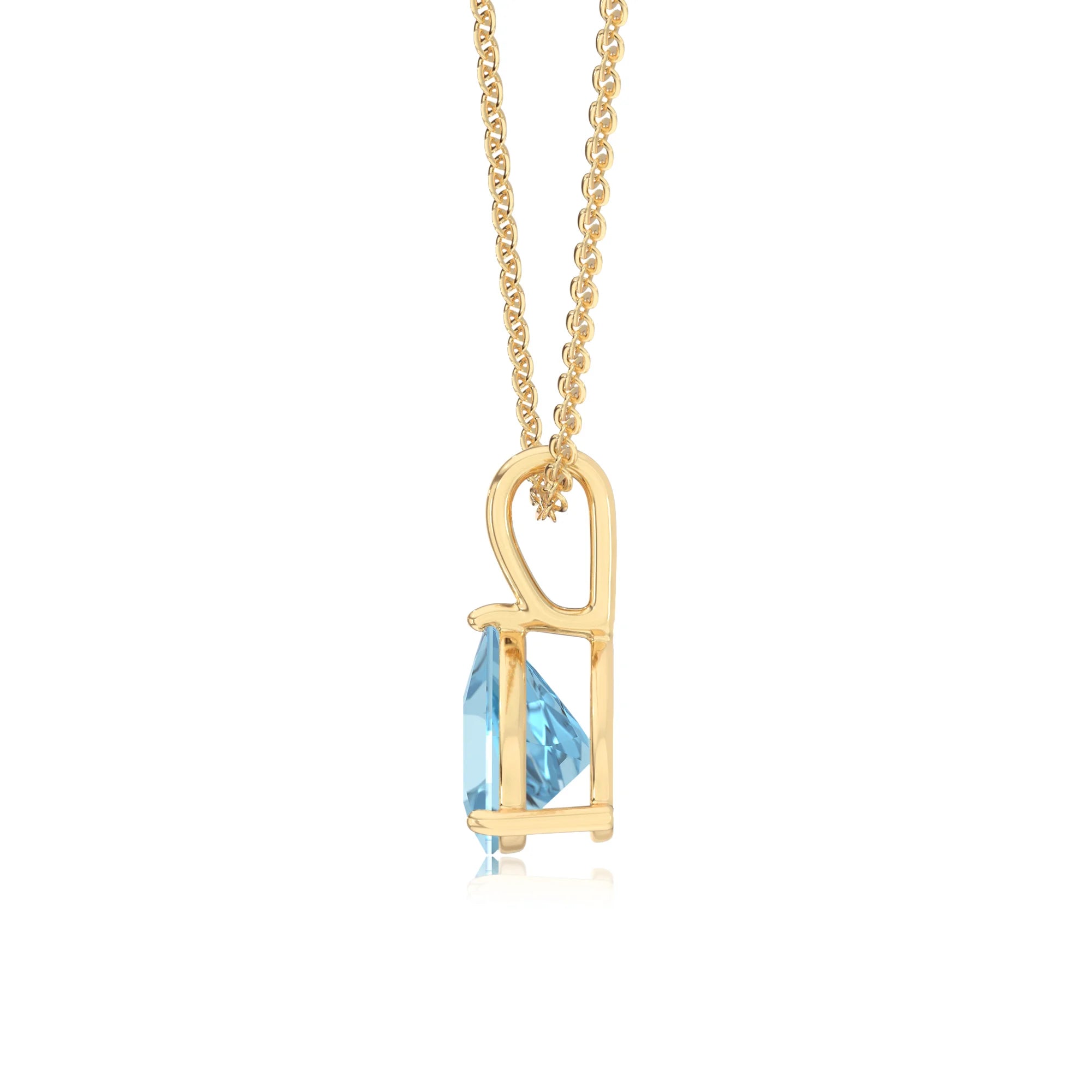 lab grown aquamarine trillion solitaire necklaces in yellow gold