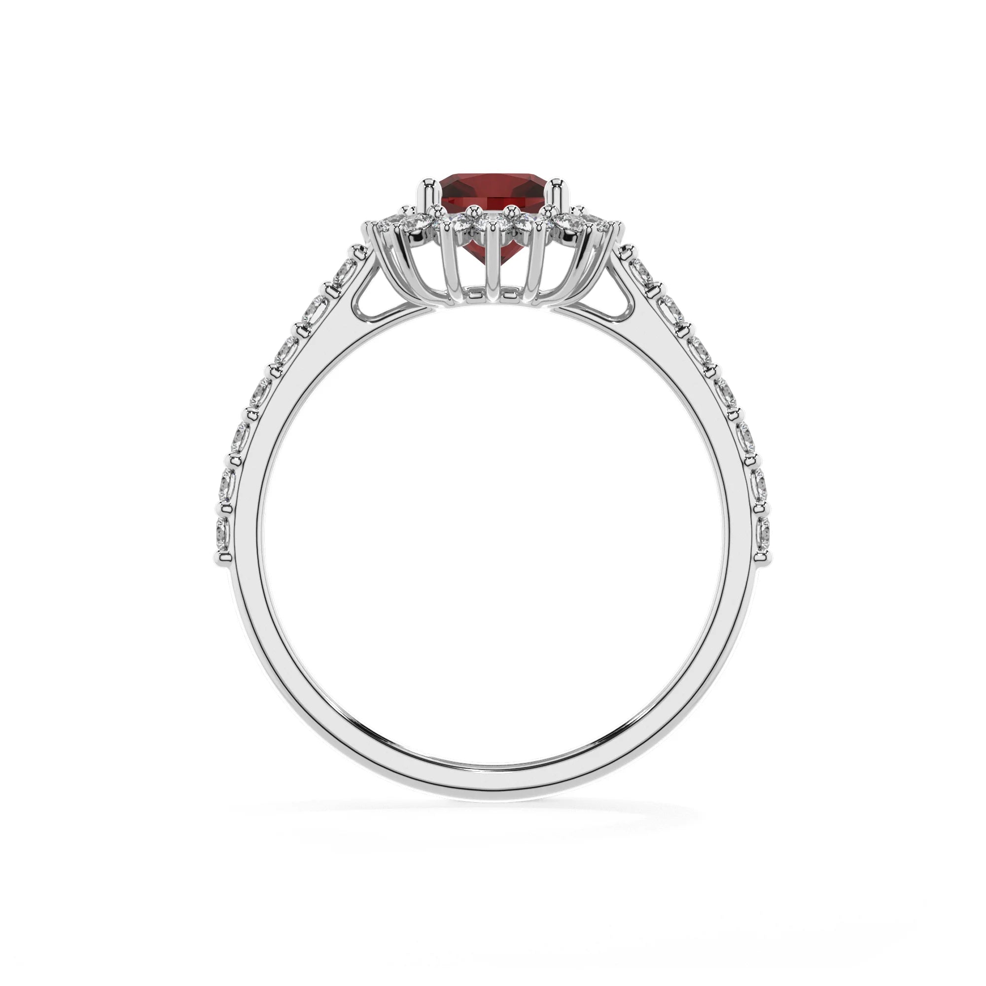natural garnet cushion solitaire rings in white gold