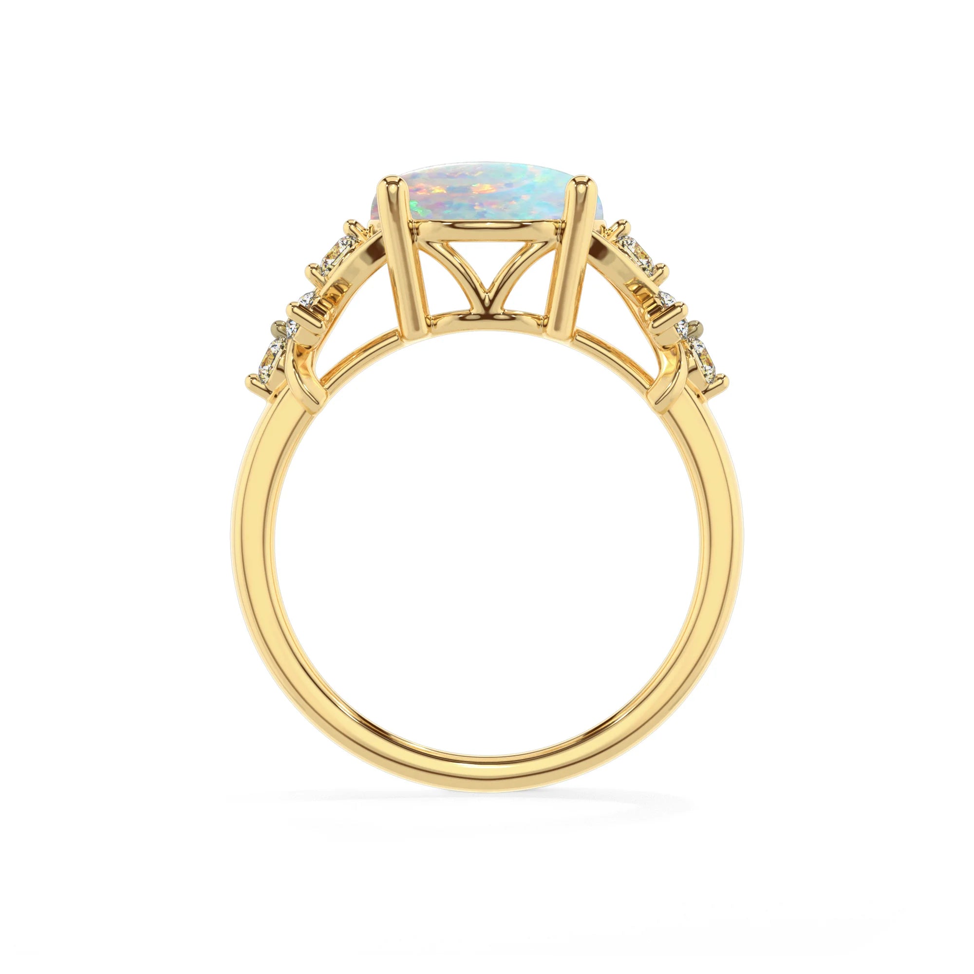lab grown opal round solitaire rings in yellow gold