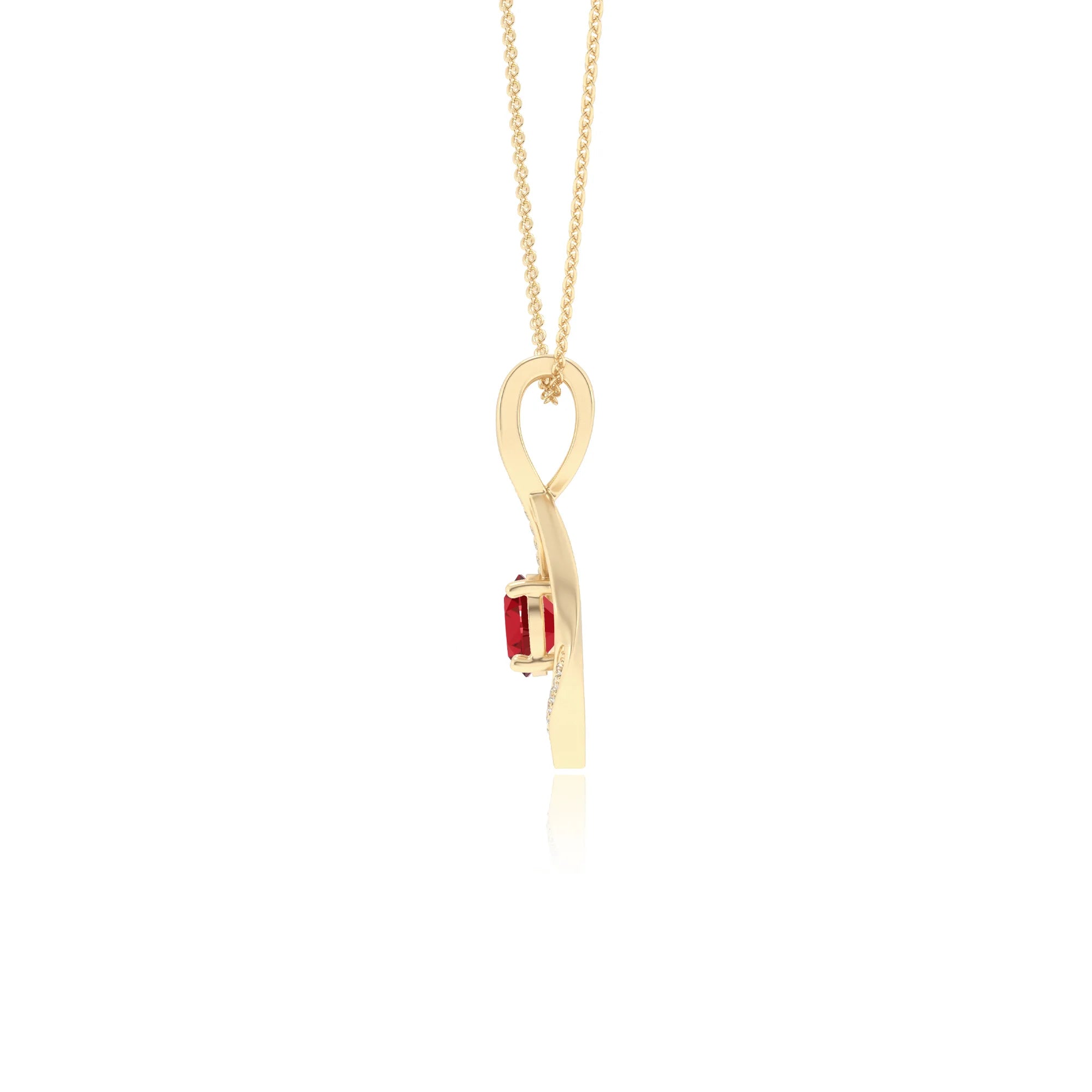 lab grown ruby round solitaire necklaces in yellow gold