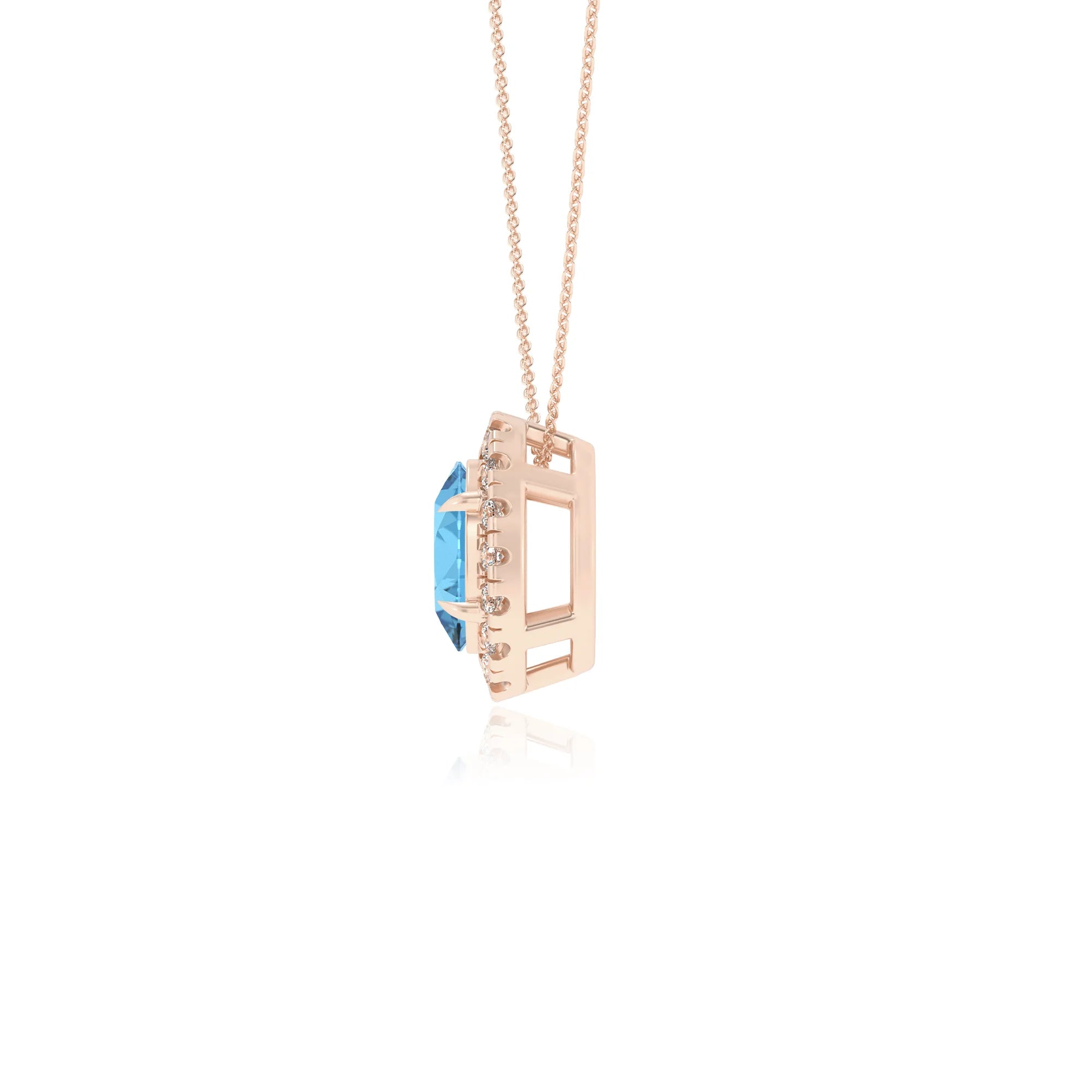 natural swiss blue topaz oval solitaire necklaces in rose gold