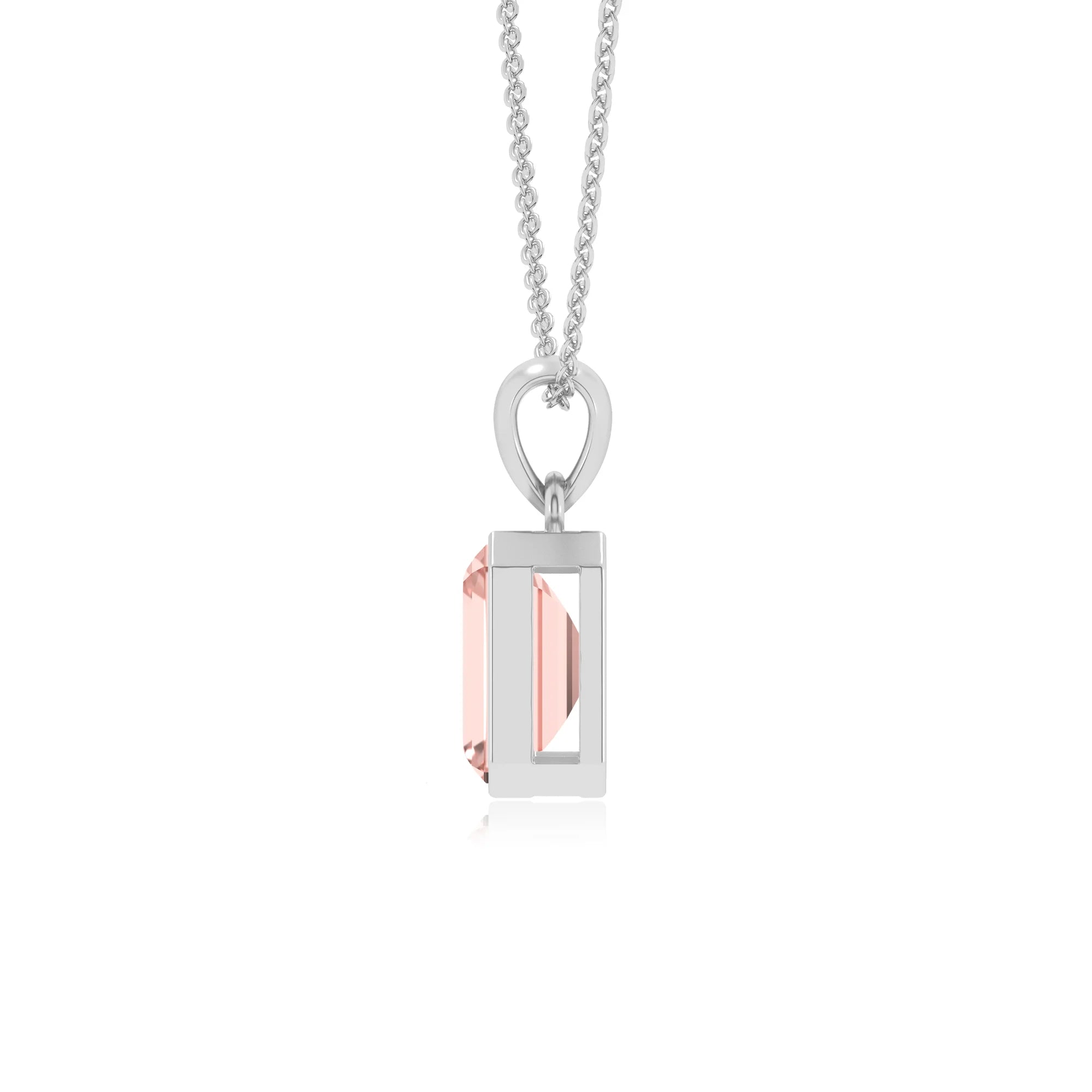 lab grown morganite emerald cut solitaire necklaces in white gold