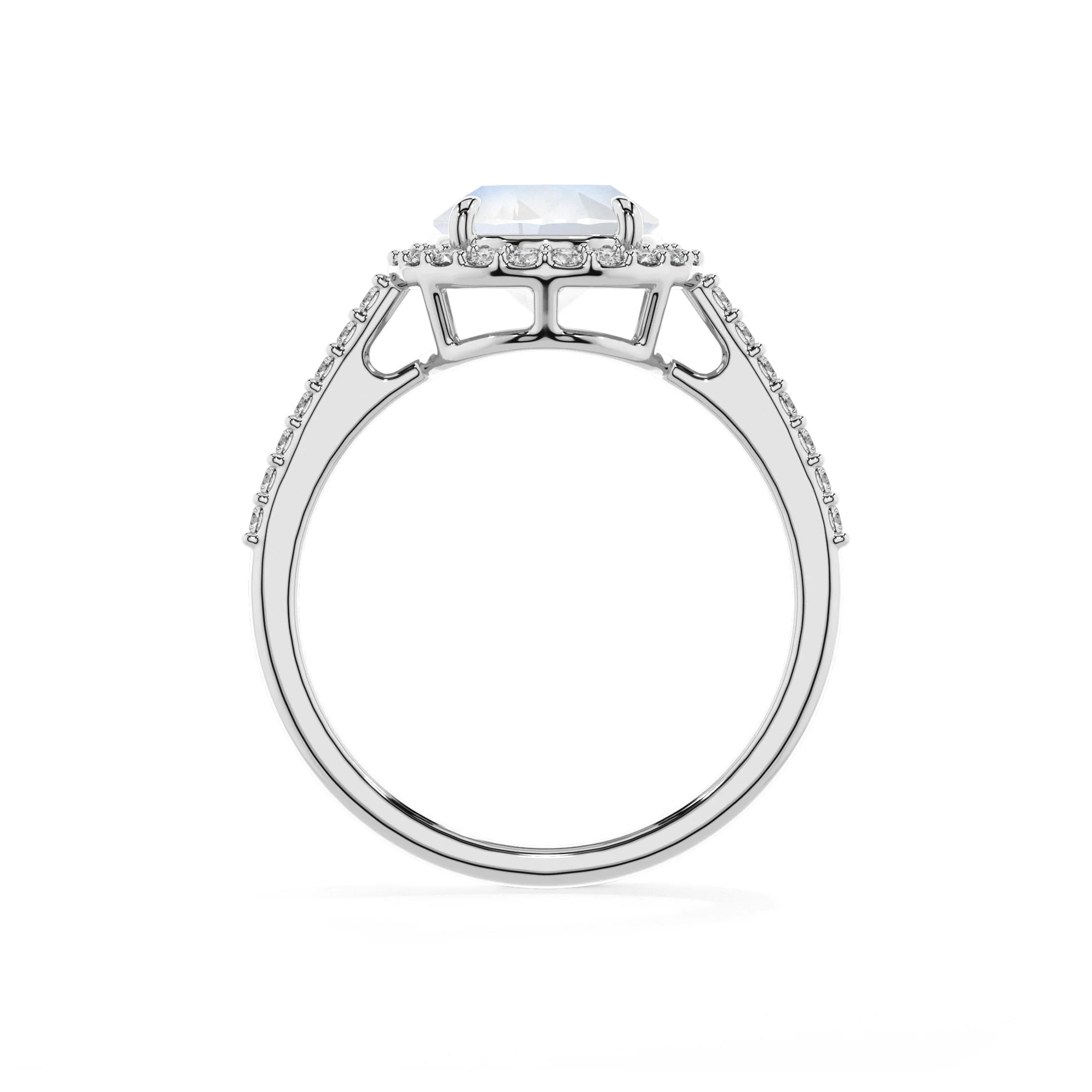 natural rainbow-moonstone round solitaire rings in white gold