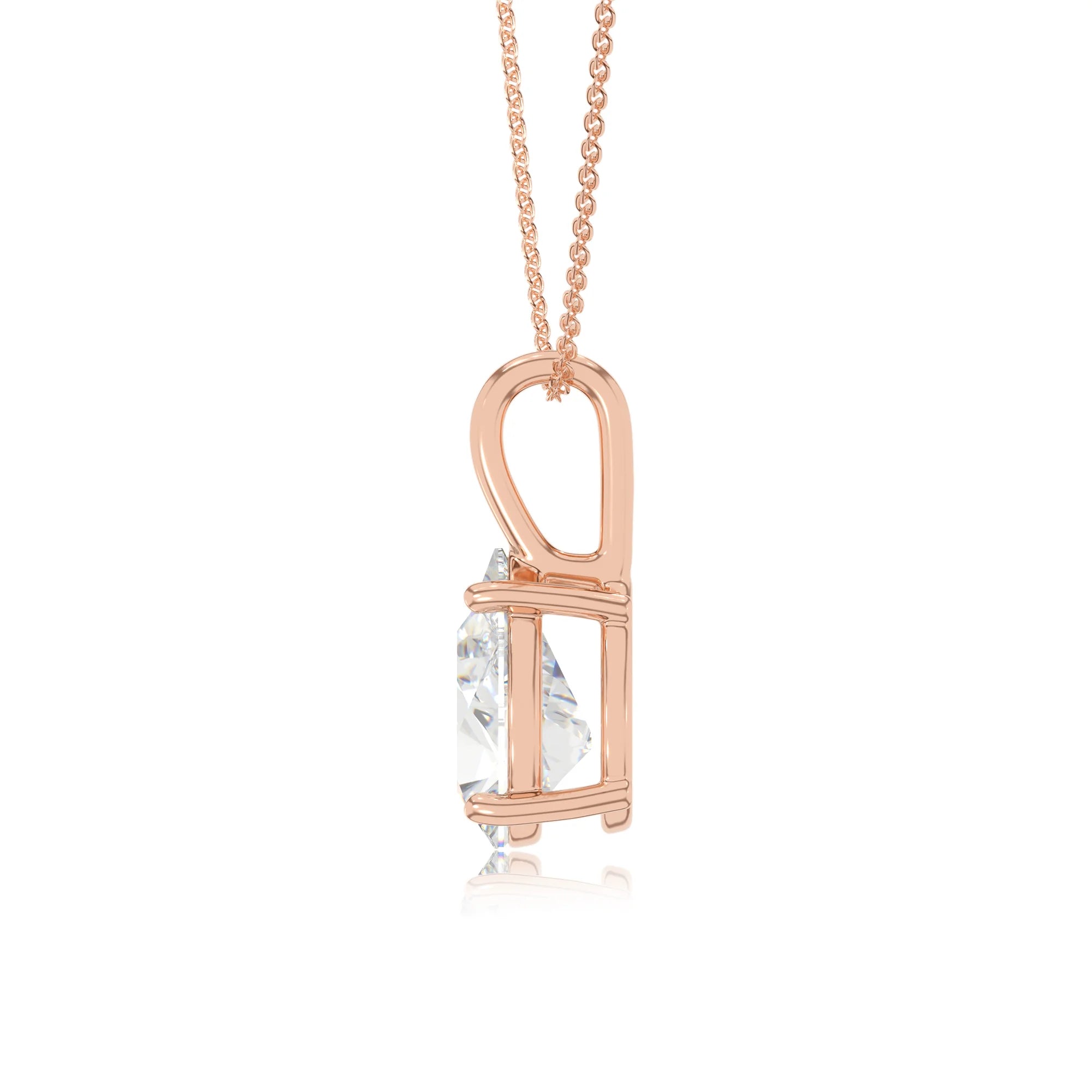 lab grown moissanite pear solitaire necklaces in rose gold