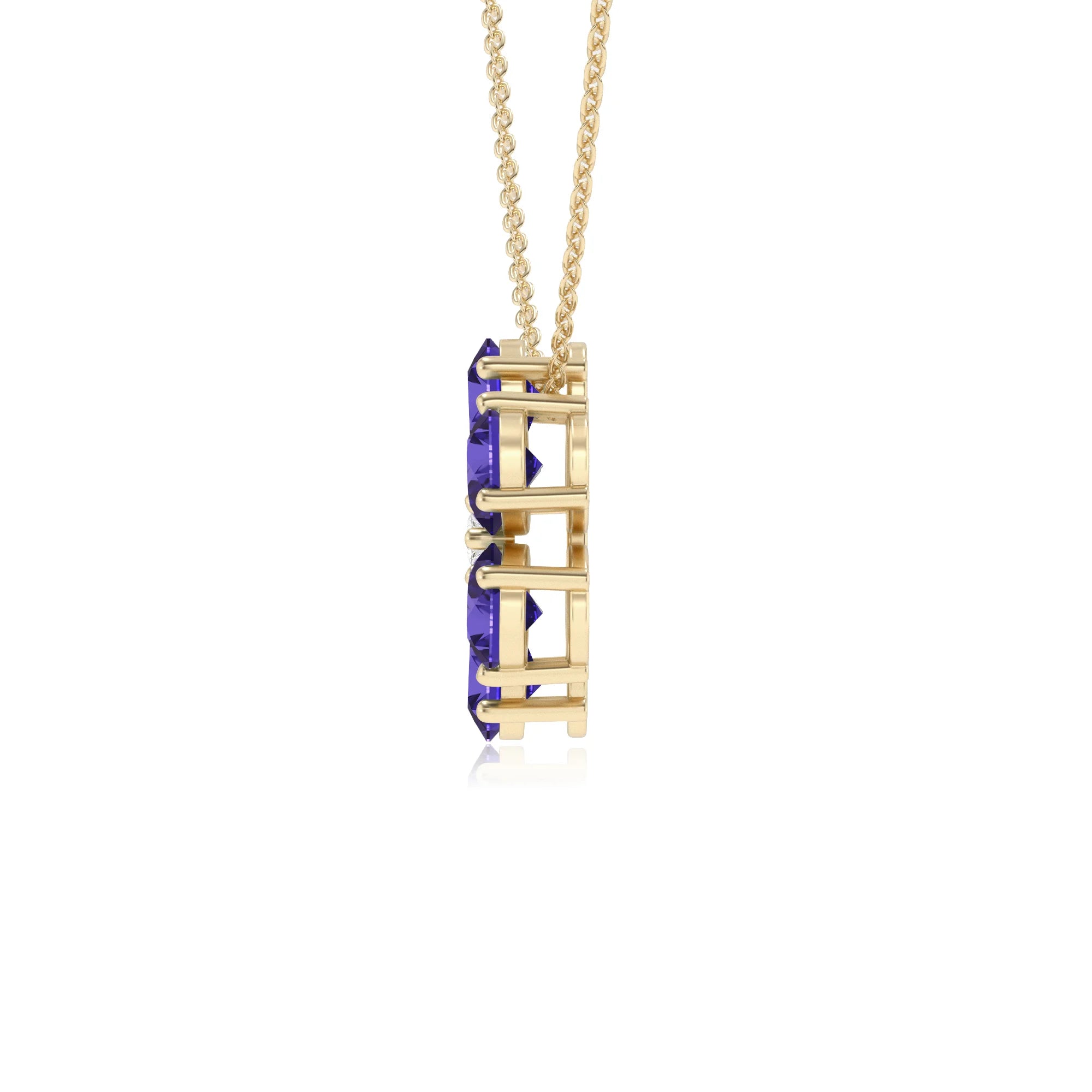 lab grown tanzanite pear solitaire necklaces in yellow gold