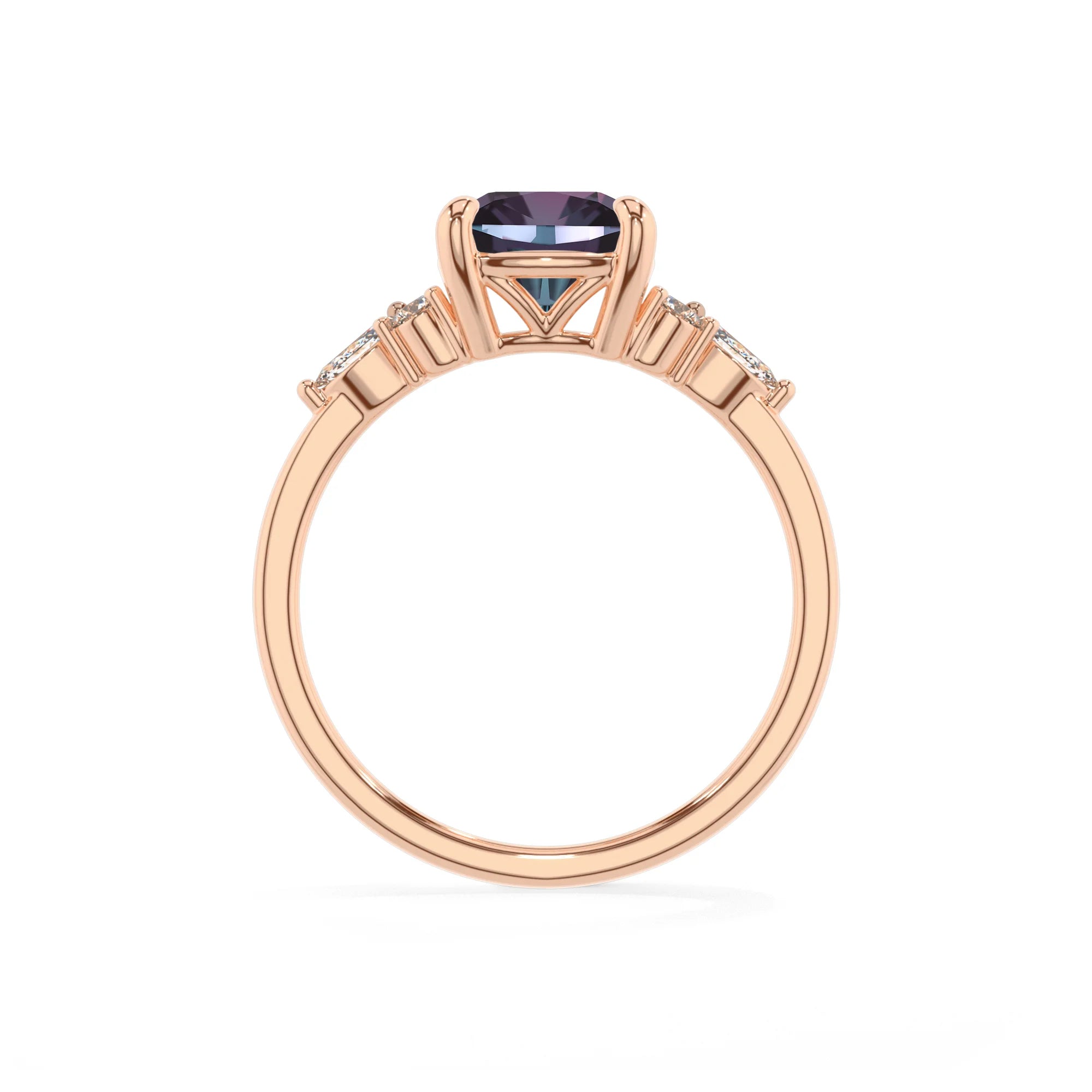 lab grown alexandrite cushion solitaire rings in rose gold