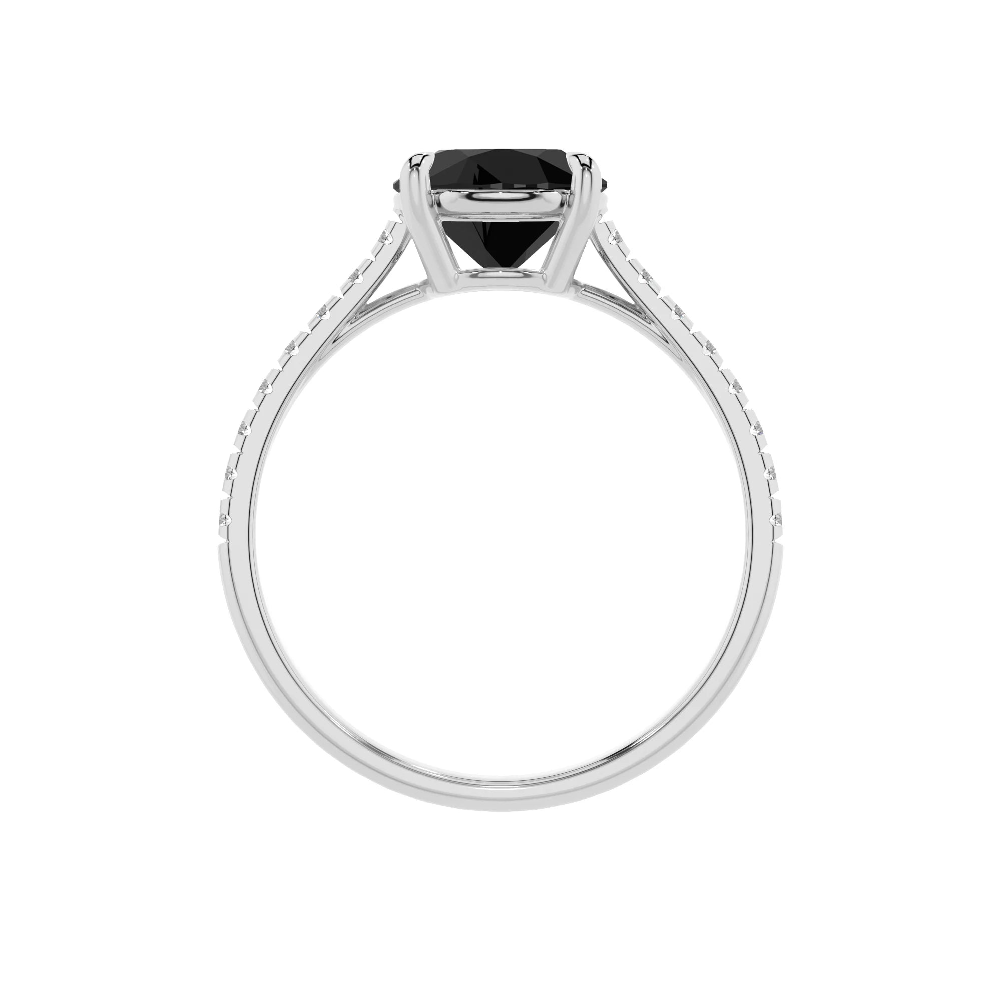 natural black-onyx round half eternity solitaire engagement rings in white gold