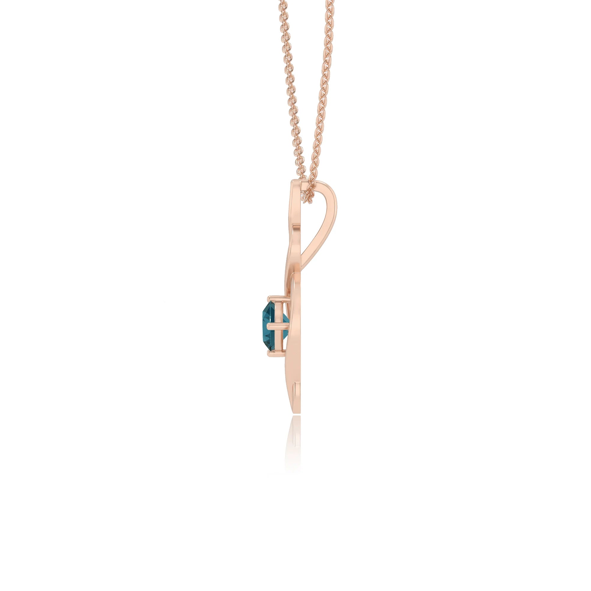 natural london-blue-topaz round solitaire necklaces in rose gold