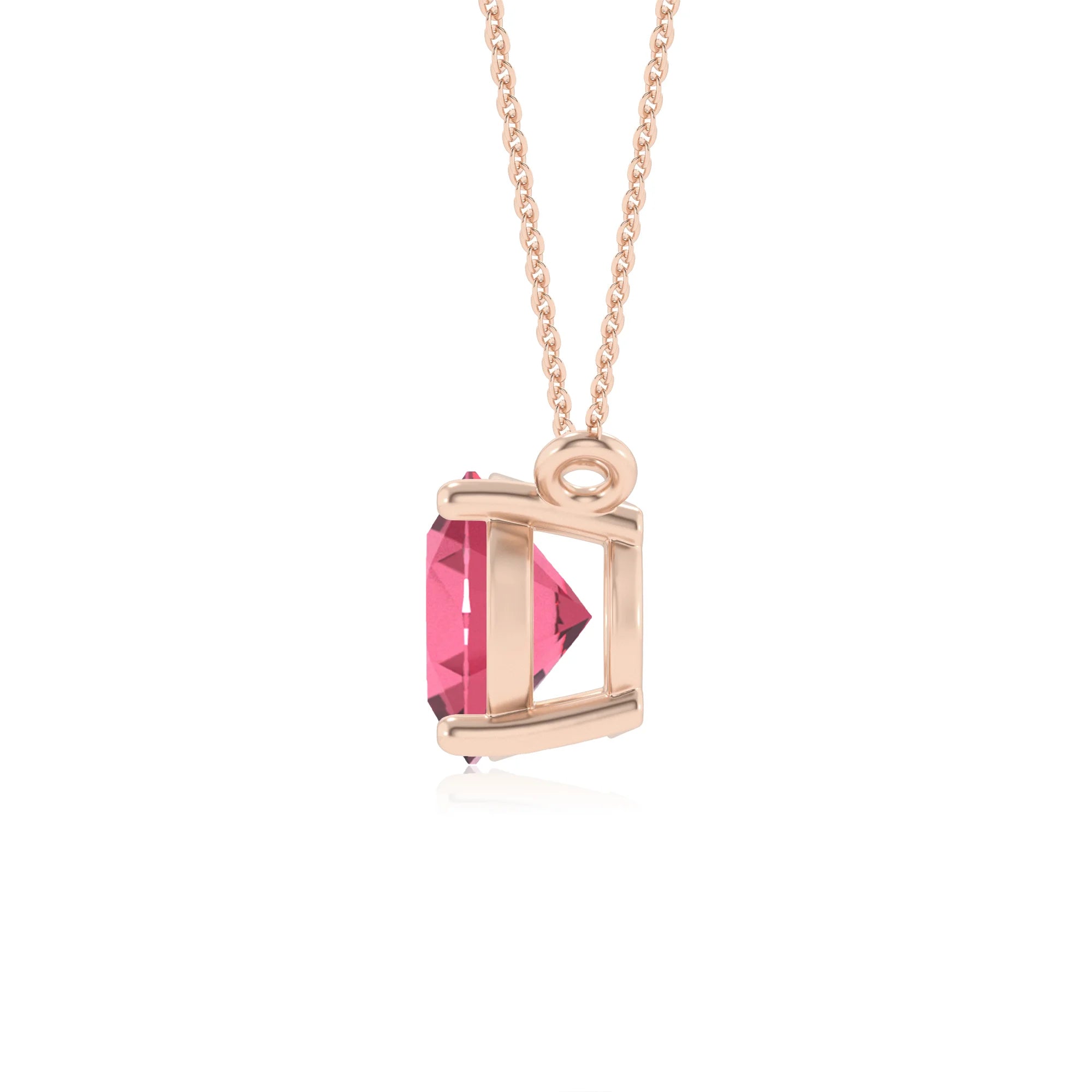 lab grown pink-tourmaline oval solitaire necklaces in rose gold