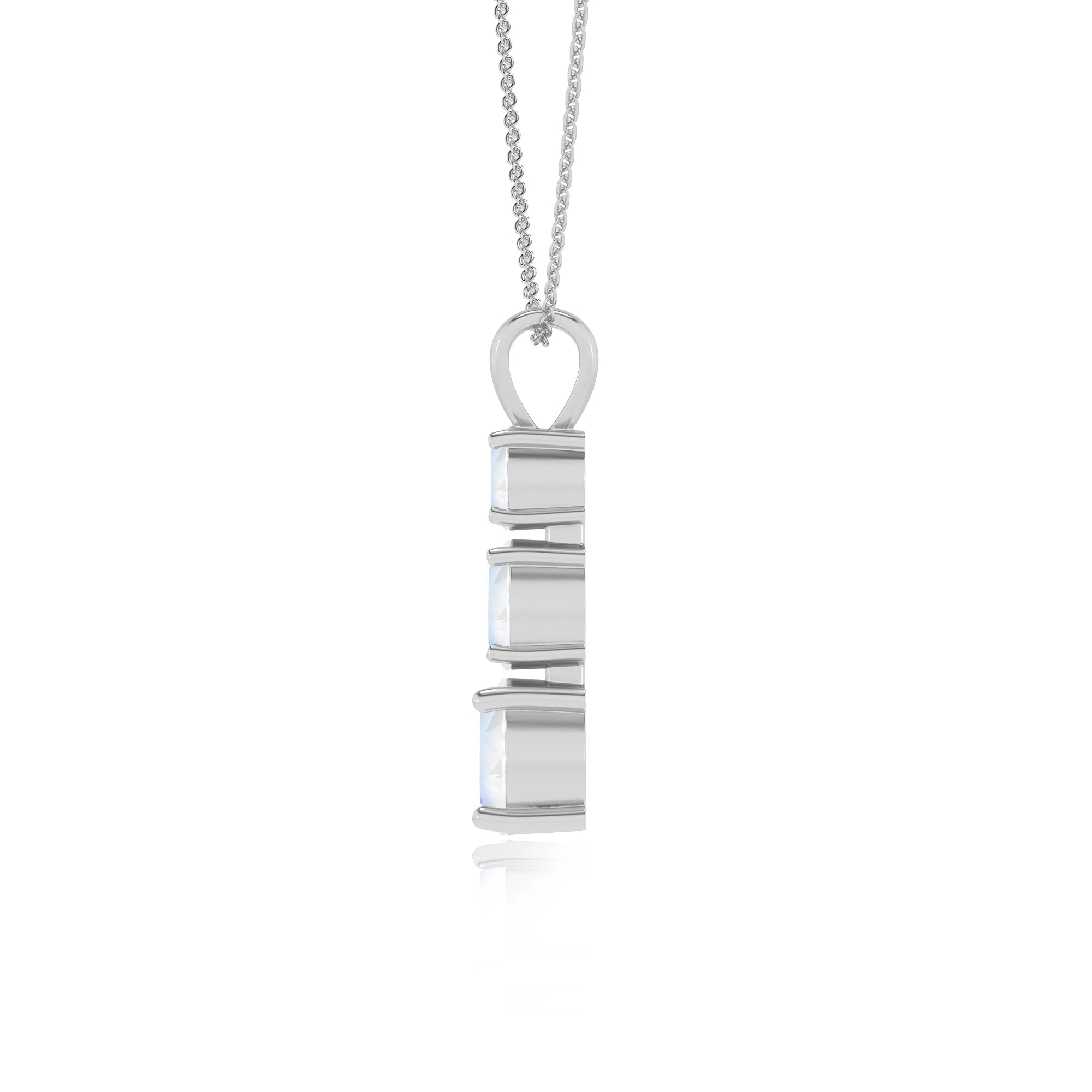 natural rainbow-moonstone round bar v-bale necklaces in white gold