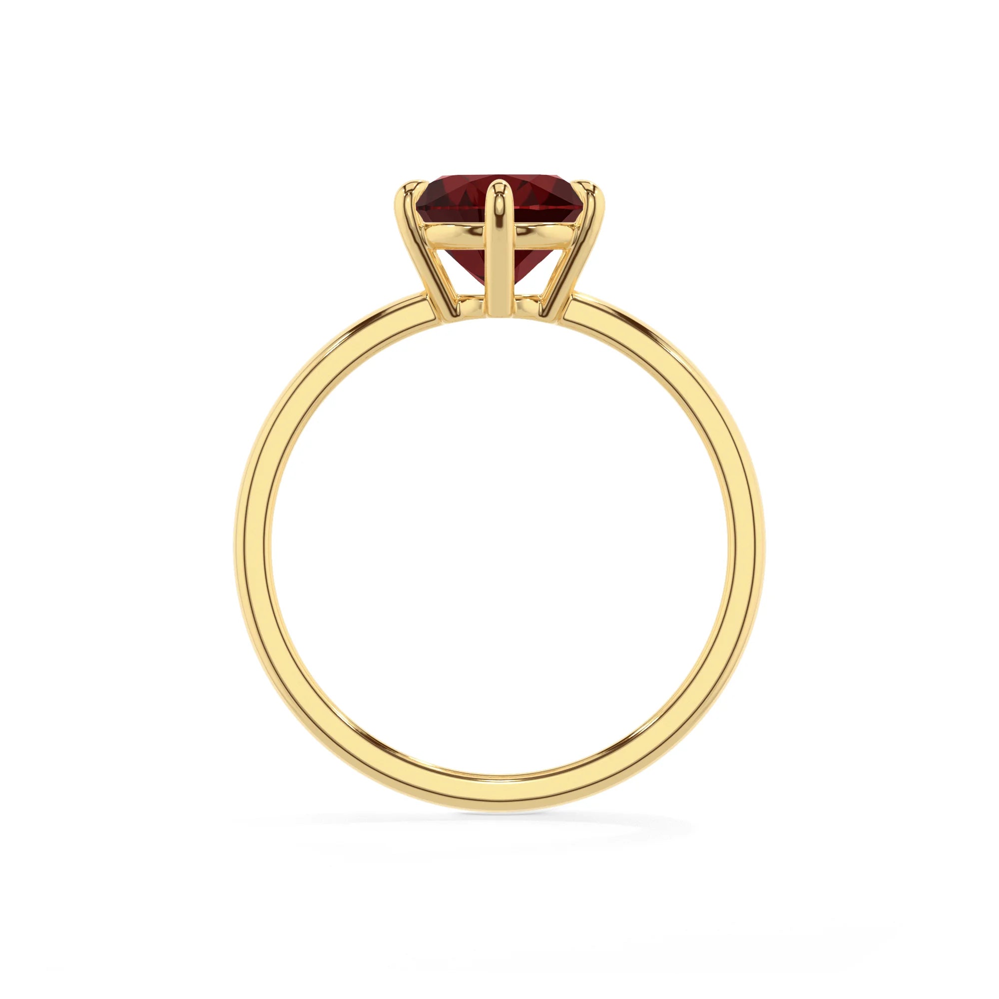 natural garnet round solitaire rings in yellow gold