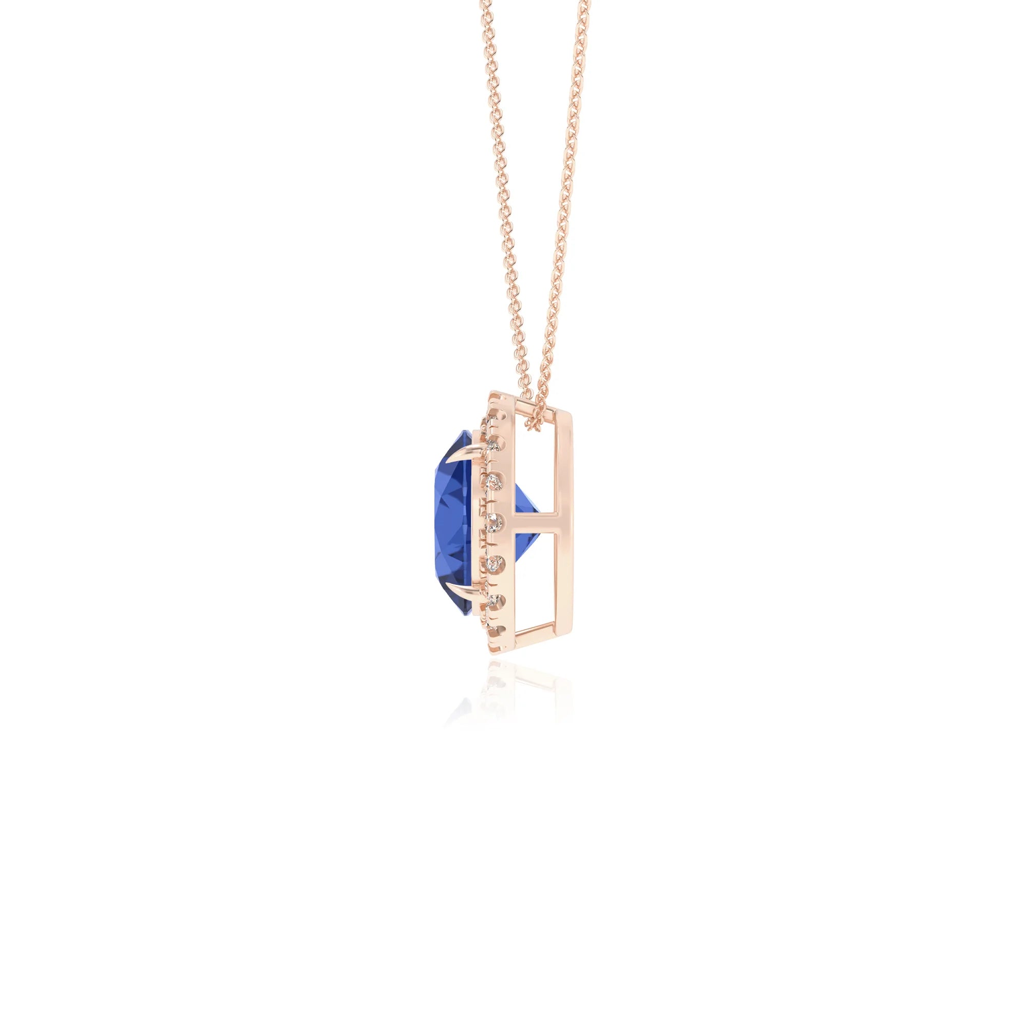 lab grown blue sapphire round solitaire necklaces in rose gold