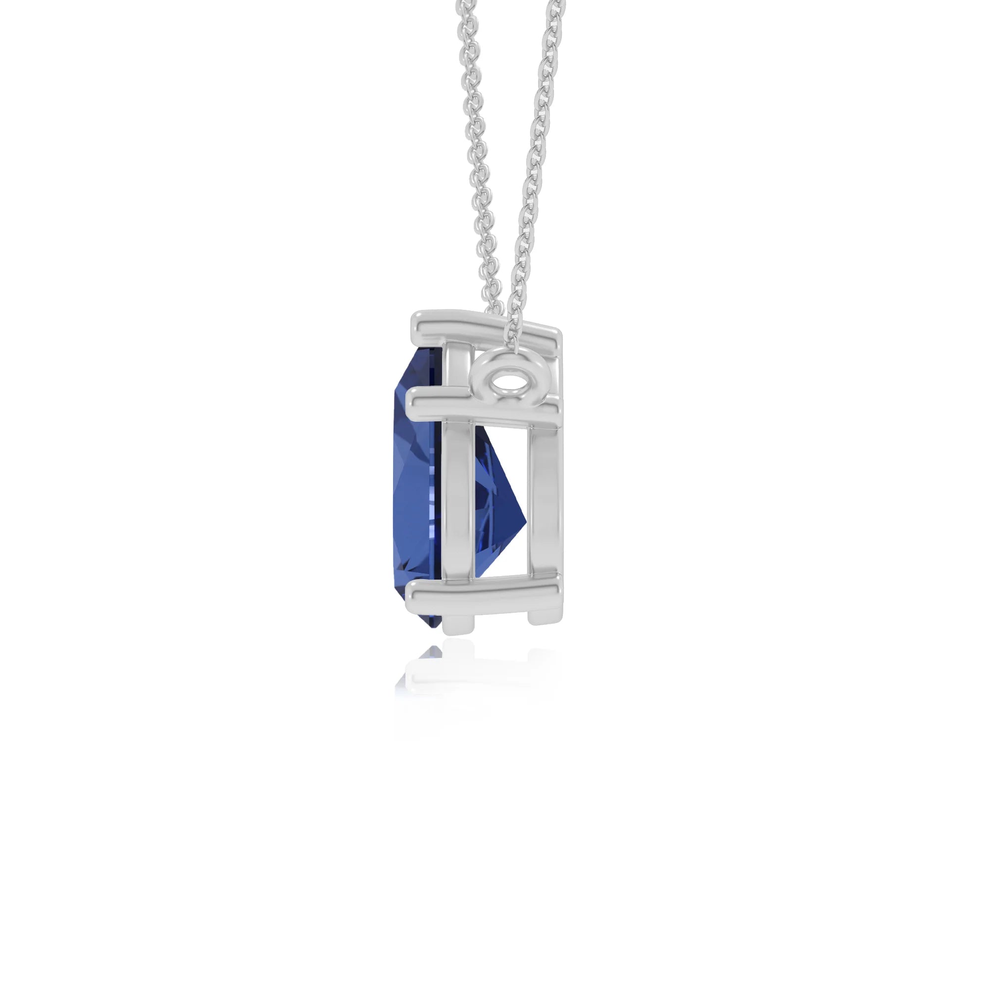 lab grown blue-sapphire pear solitaire necklaces in white gold