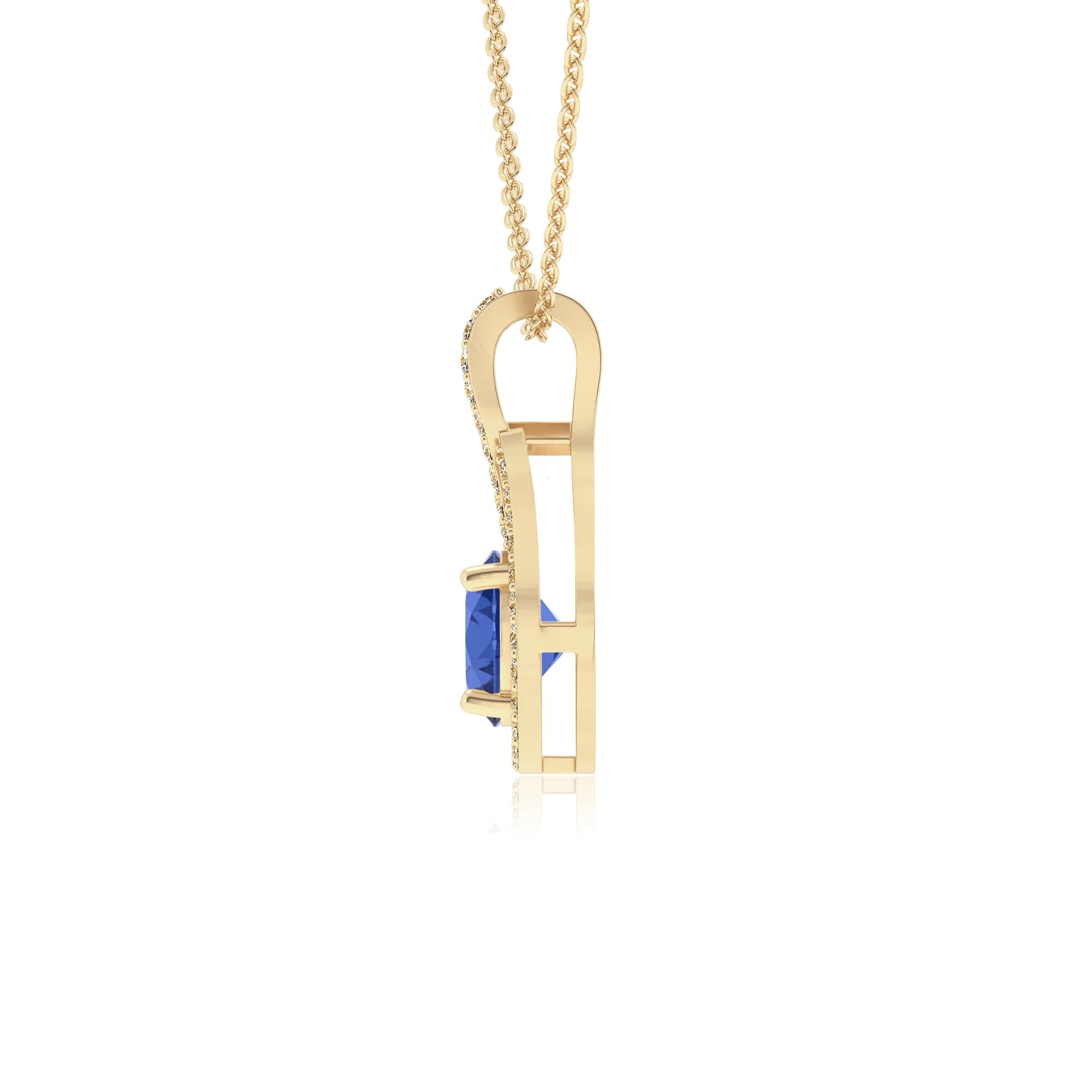 lab grown blue-sapphire round solitaire necklaces in yellow gold