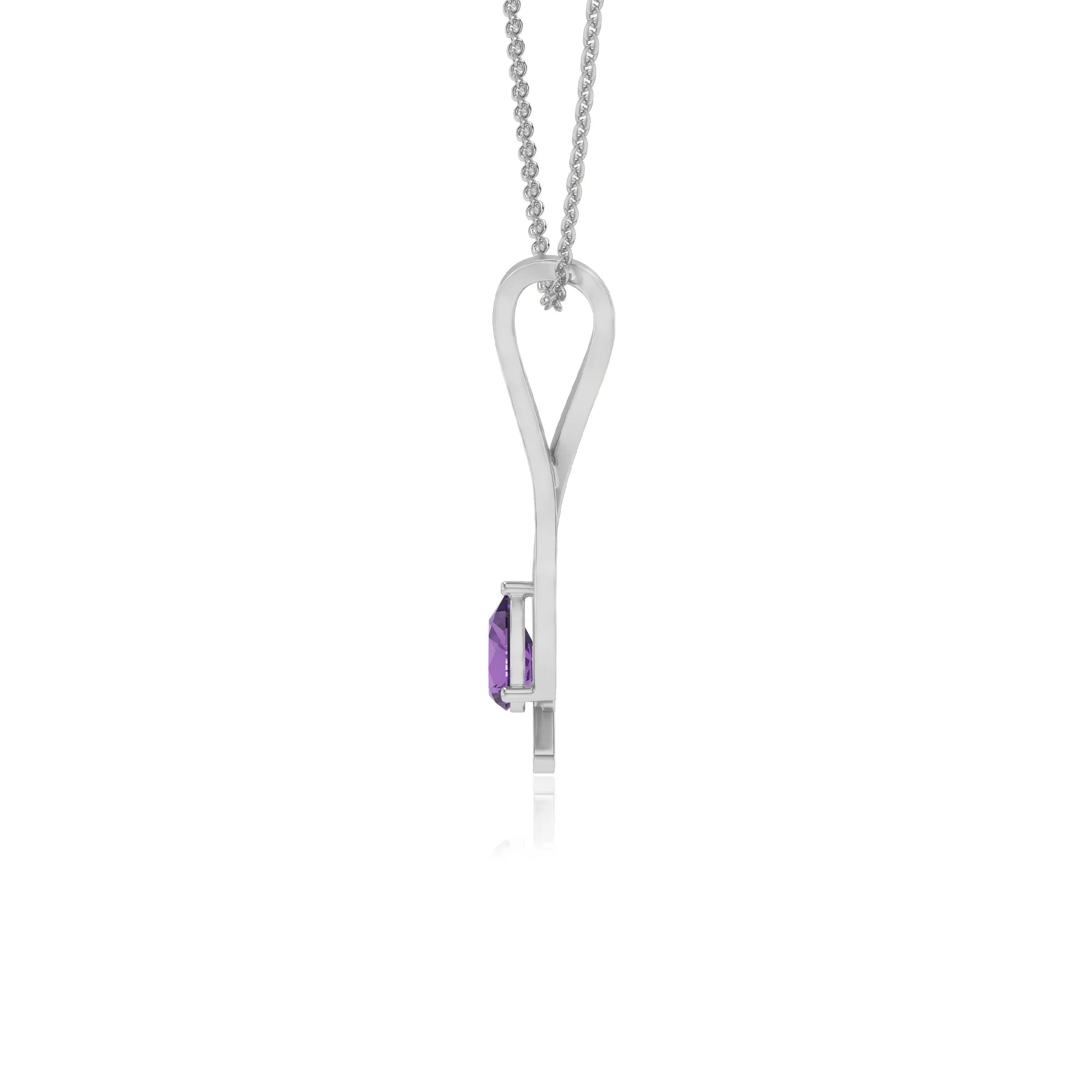 lab grown amethyst pear solitaire necklaces in sterling silver