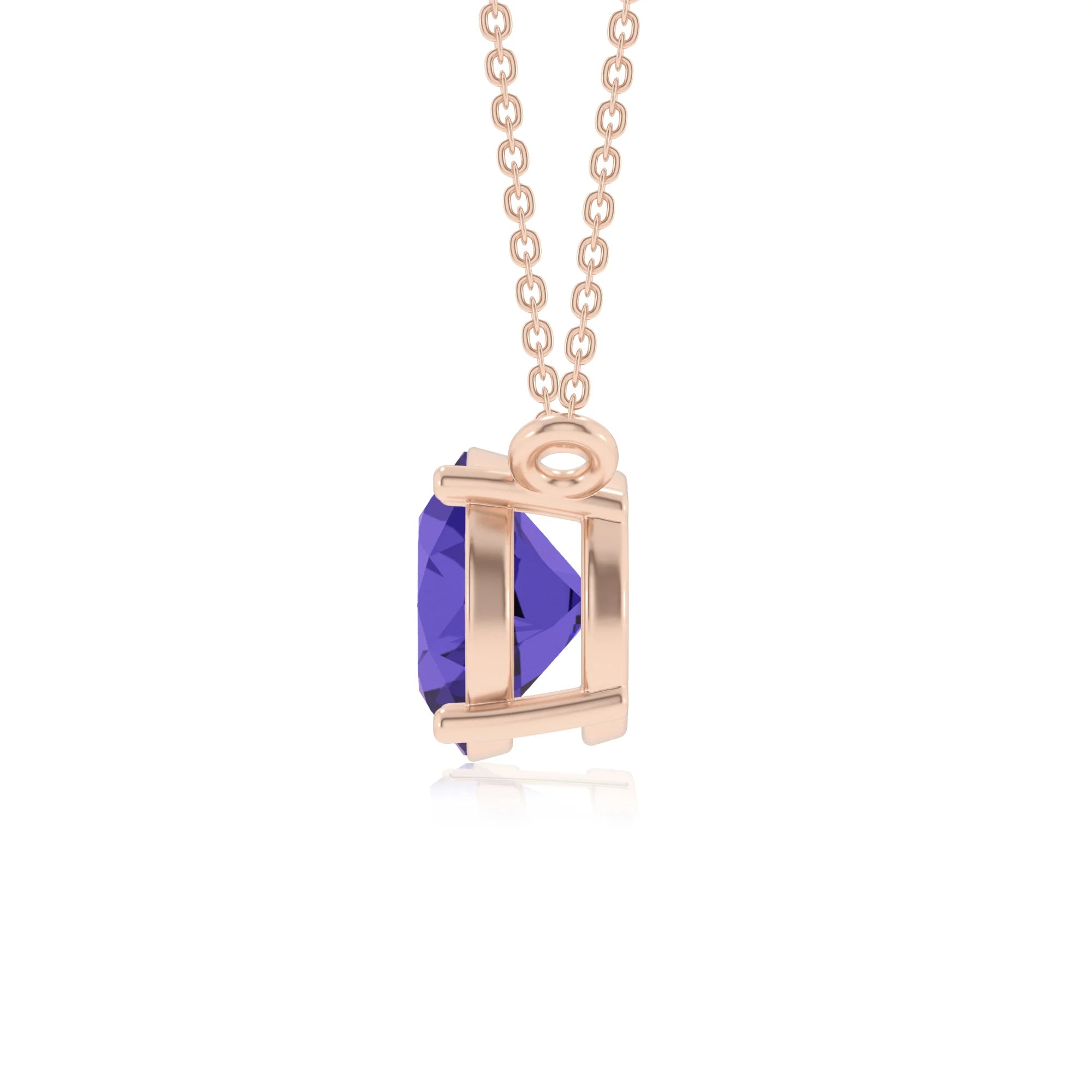lab grown tanzanite round solitaire necklaces in rose gold