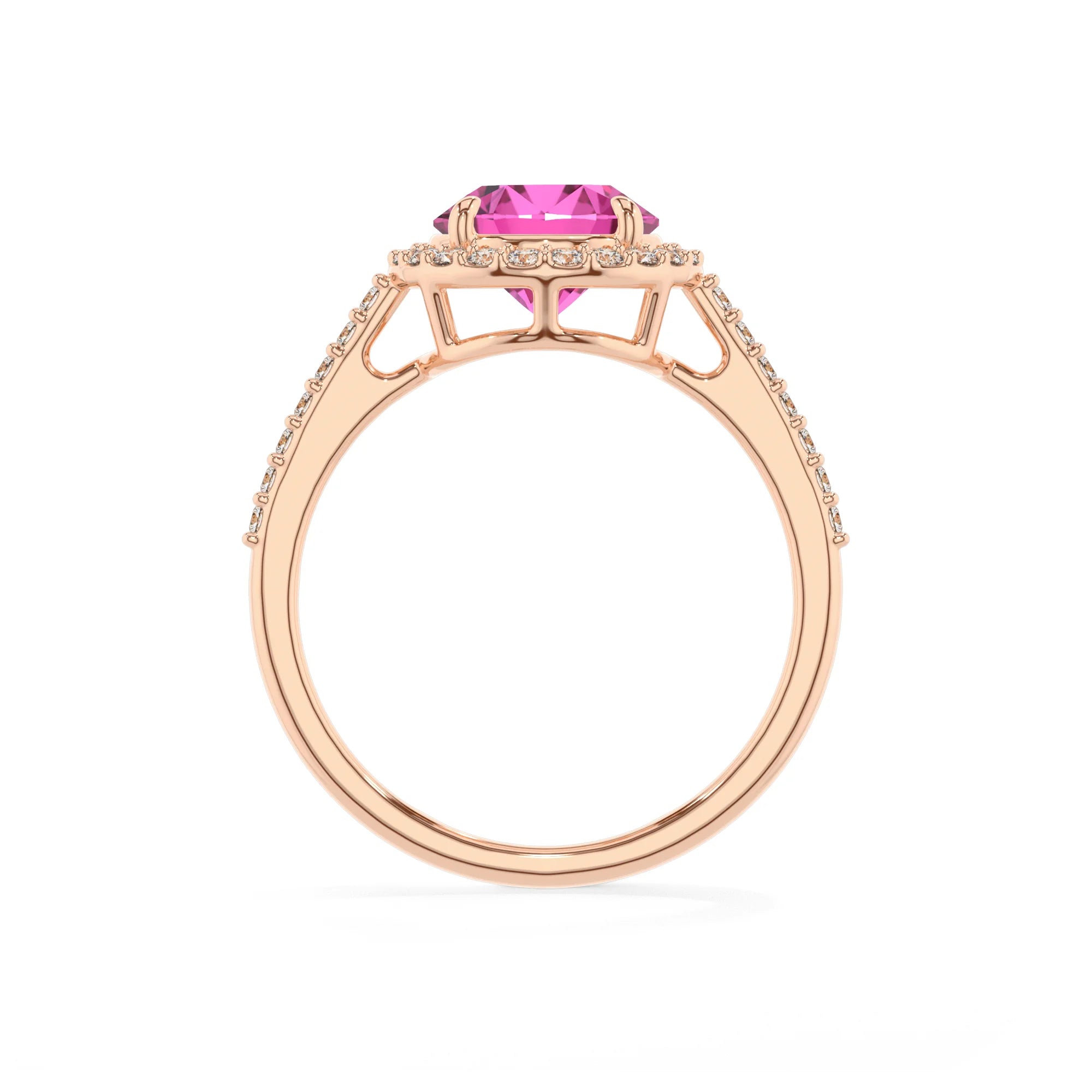 lab grown pink-sapphire round solitaire rings in rose gold