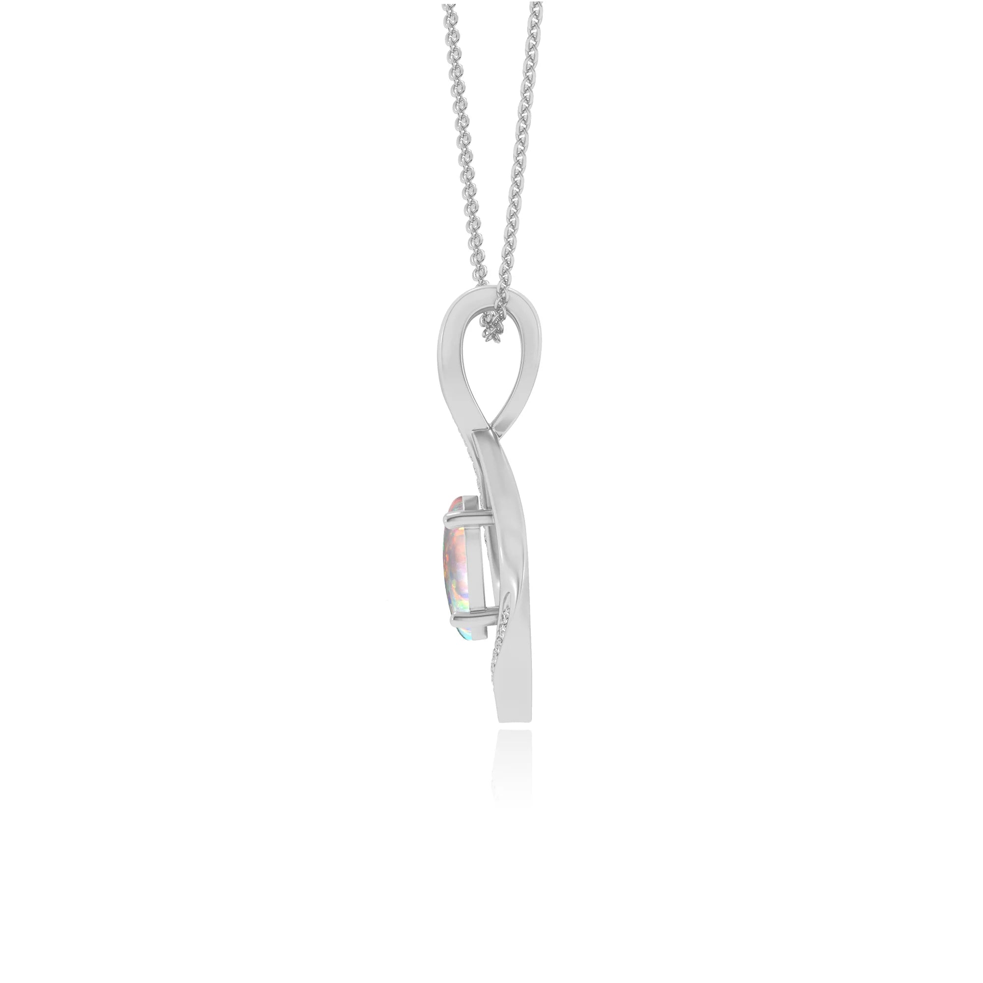 lab grown opal oval solitaire necklaces in platinum