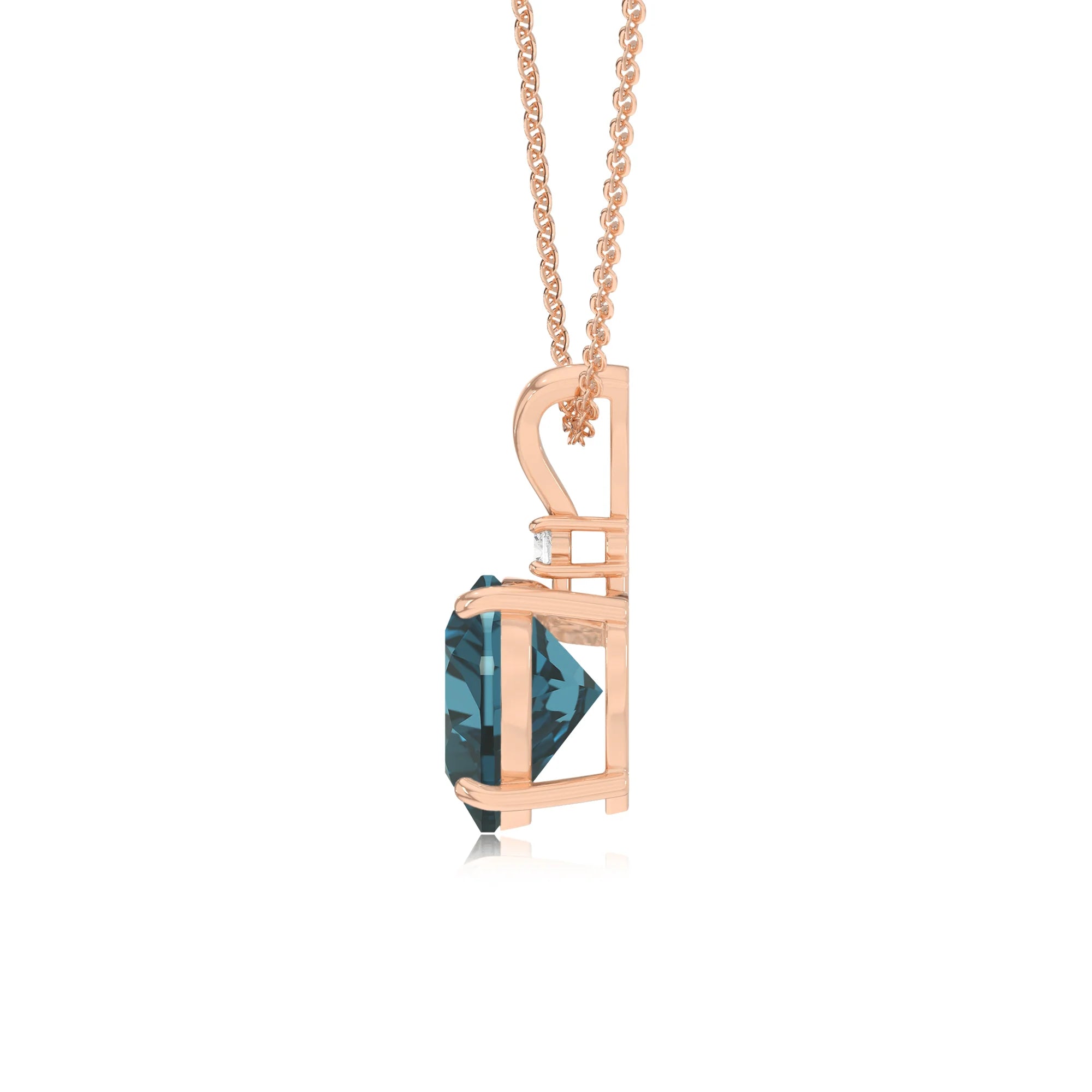 natural london-blue-topaz heart solitaire v-bale necklaces in rose gold