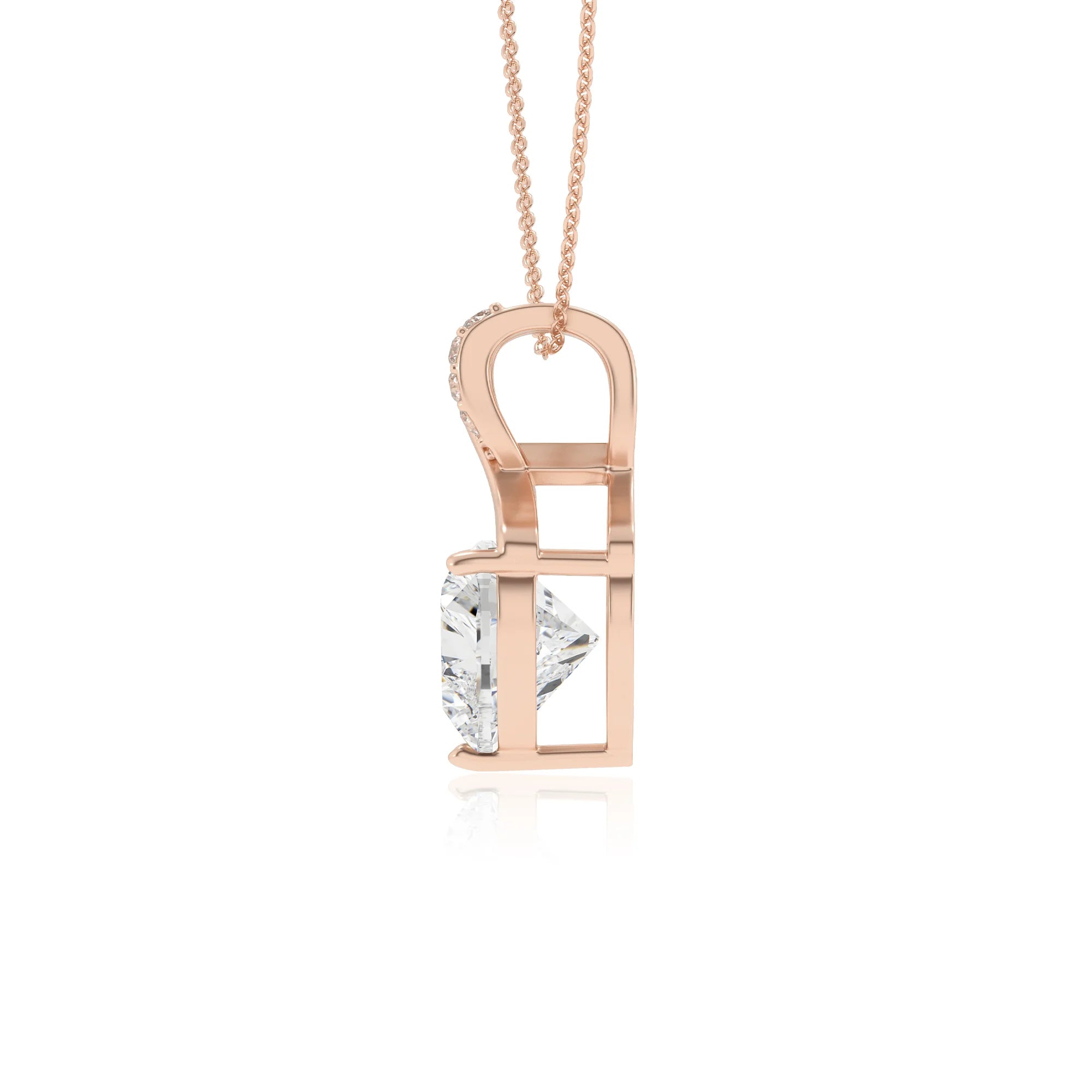 lab grown moissanite heart solitaire necklaces in rose gold