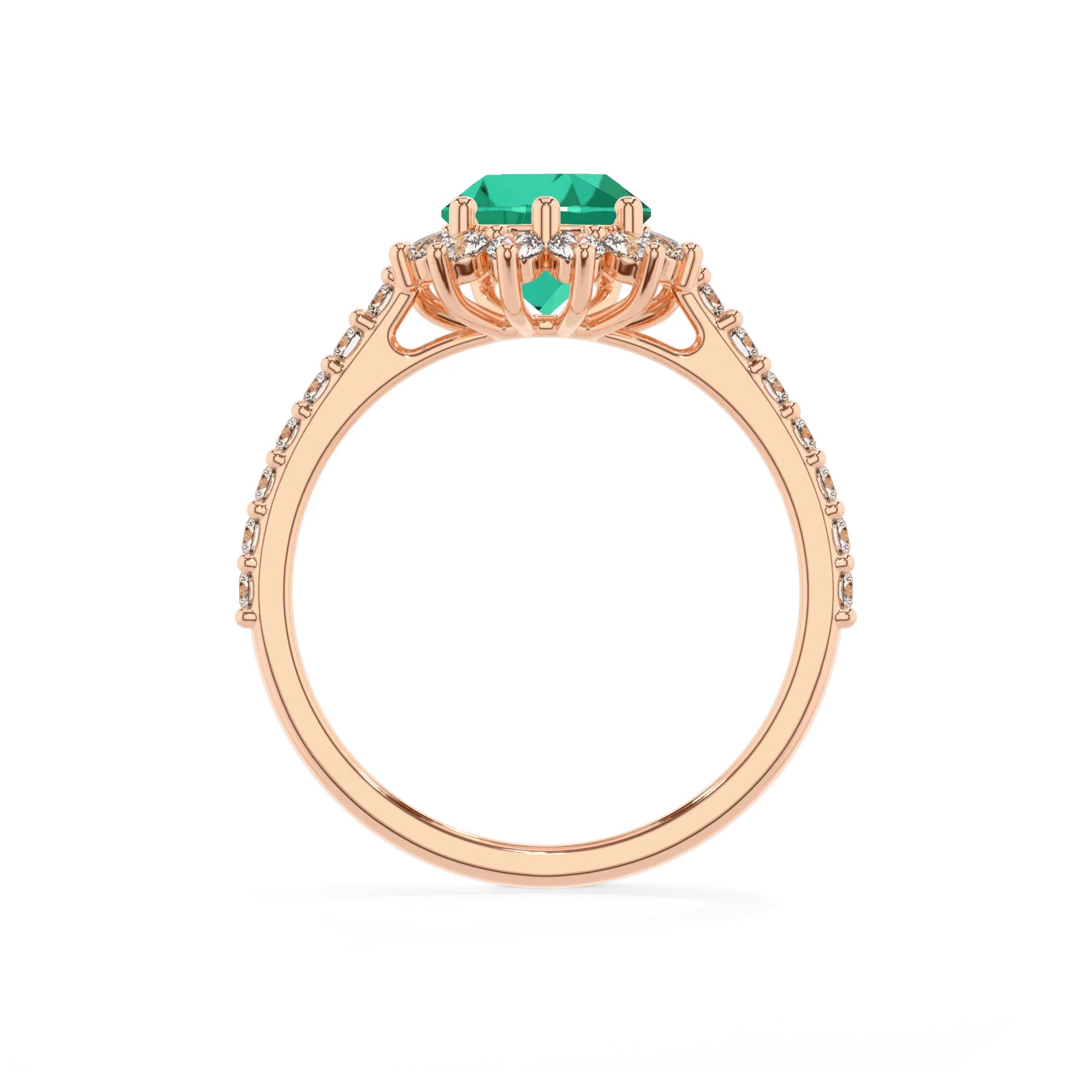 lab grown emerald pear solitaire rings in rose gold
