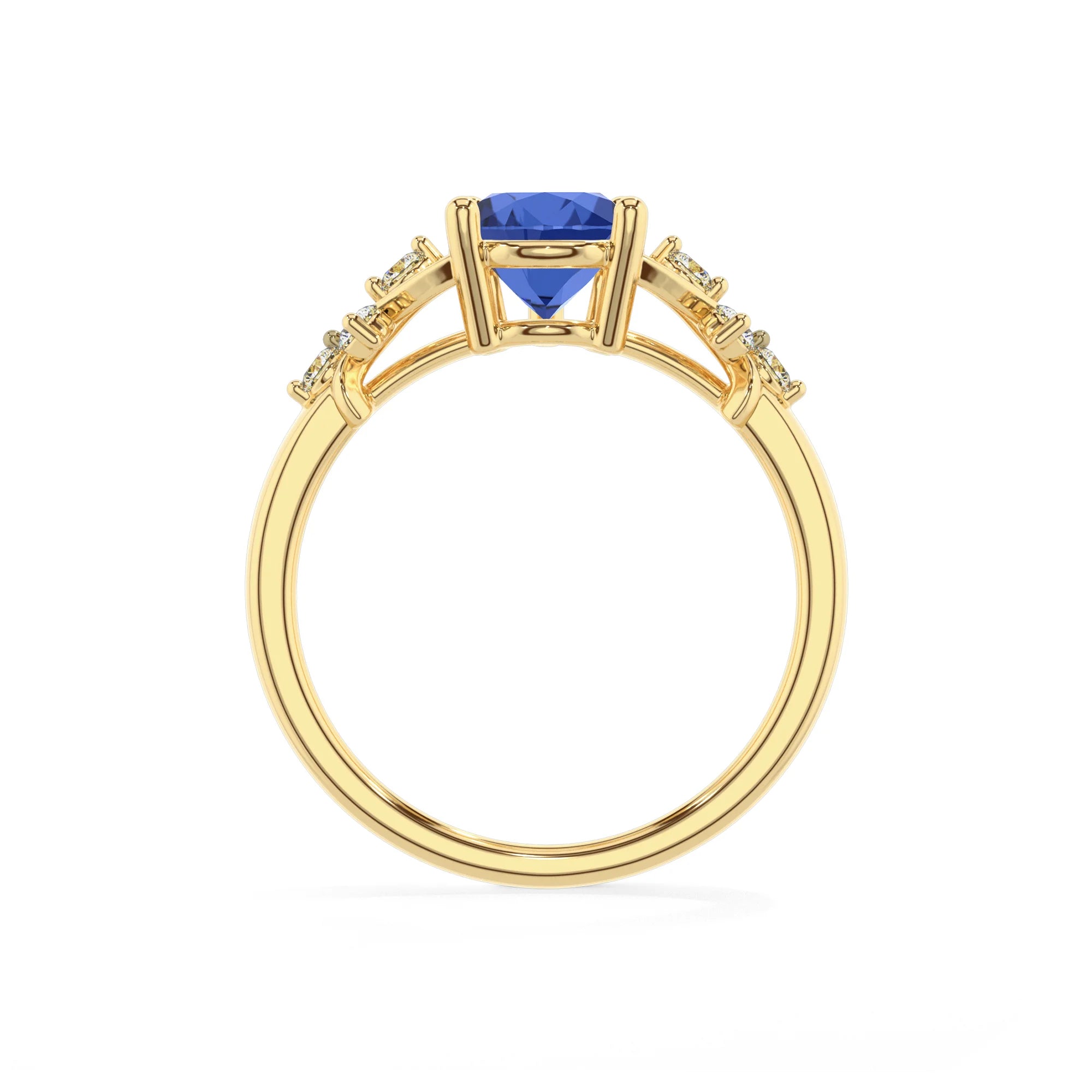 lab grown blue-sapphire pear solitaire rings in yellow gold