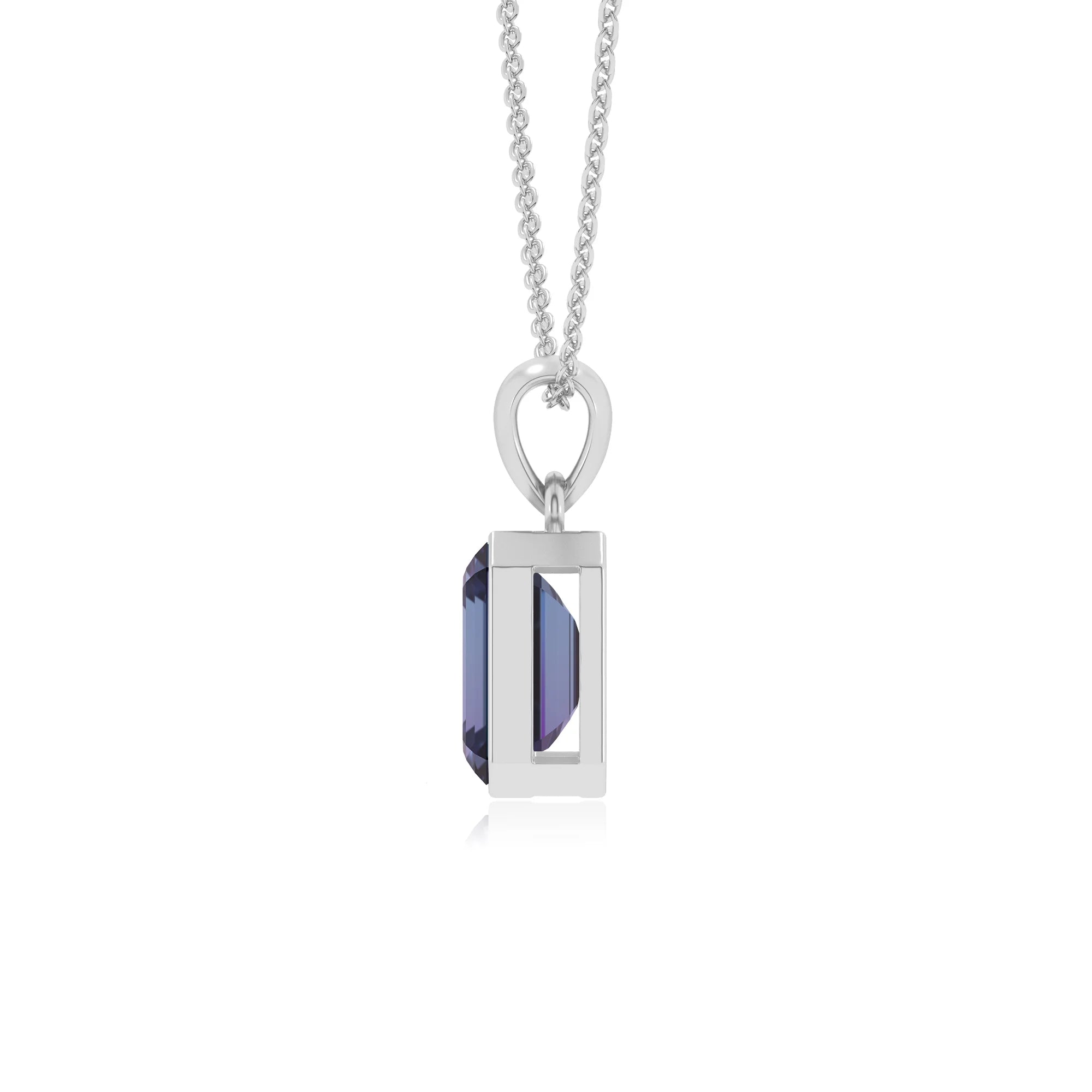 lab grown alexandrite emerald cut solitaire necklaces in platinum