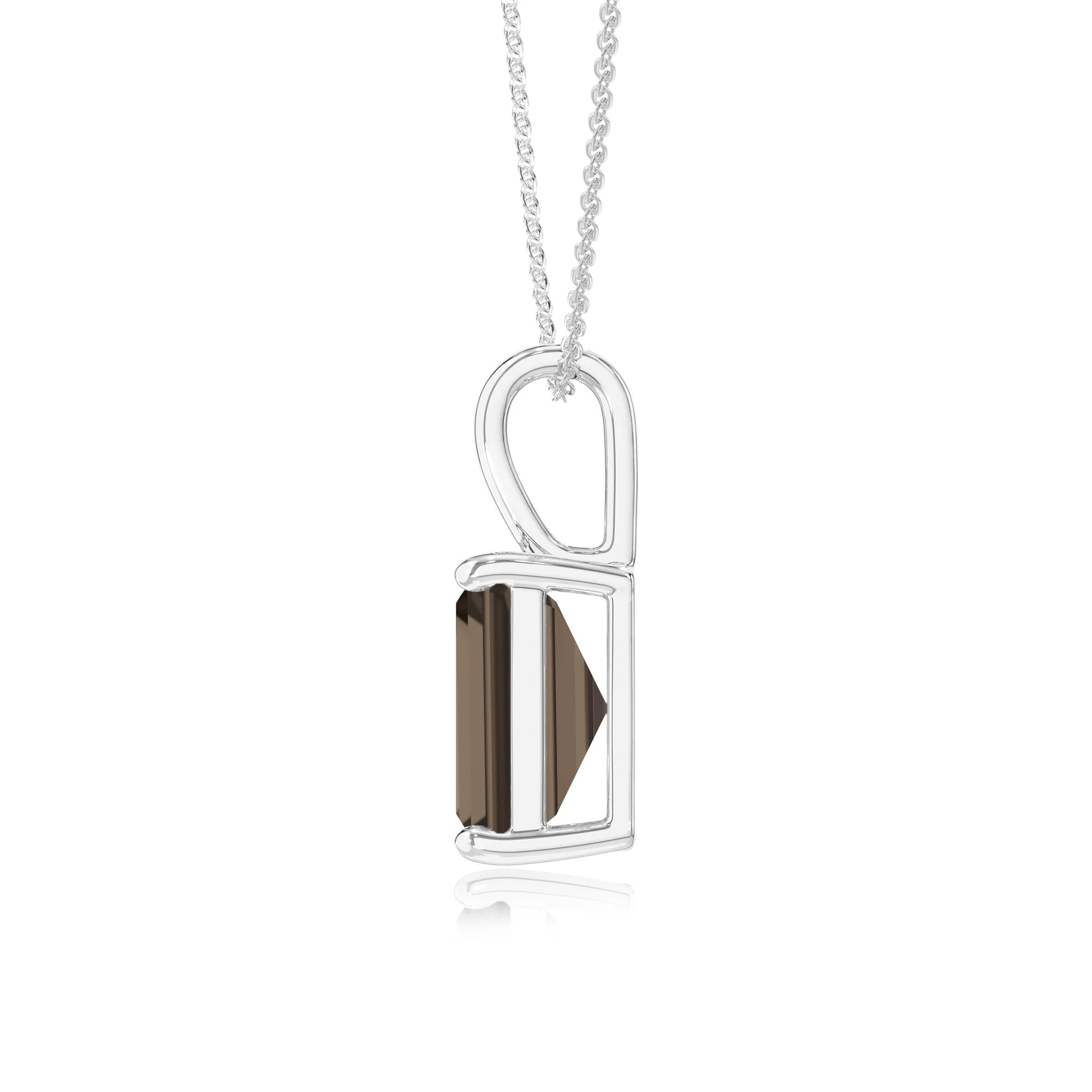 natural smoky-quartz emerald cut solitaire necklaces in white gold