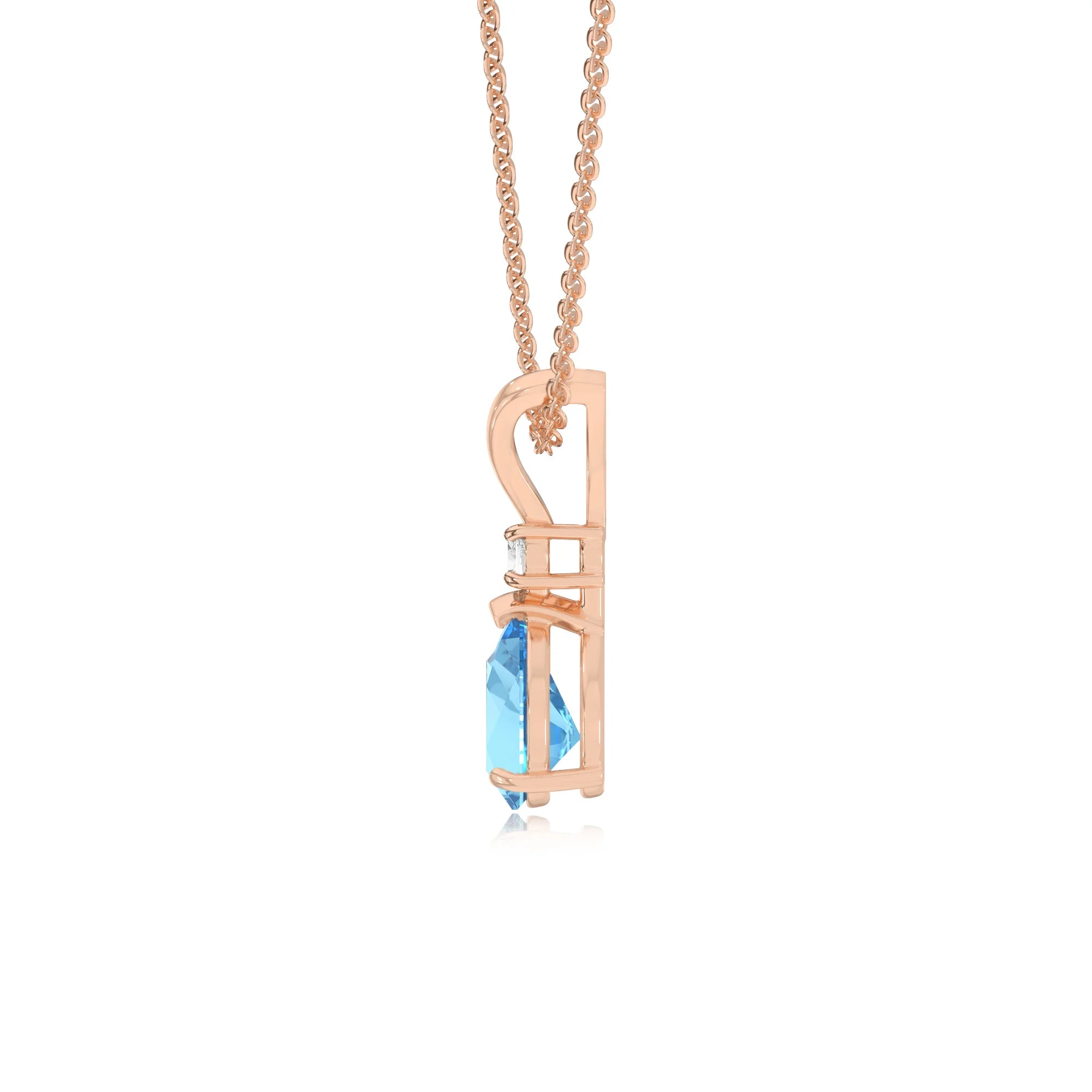 natural swiss-blue-topaz pear solitaire v-bale necklaces in rose gold