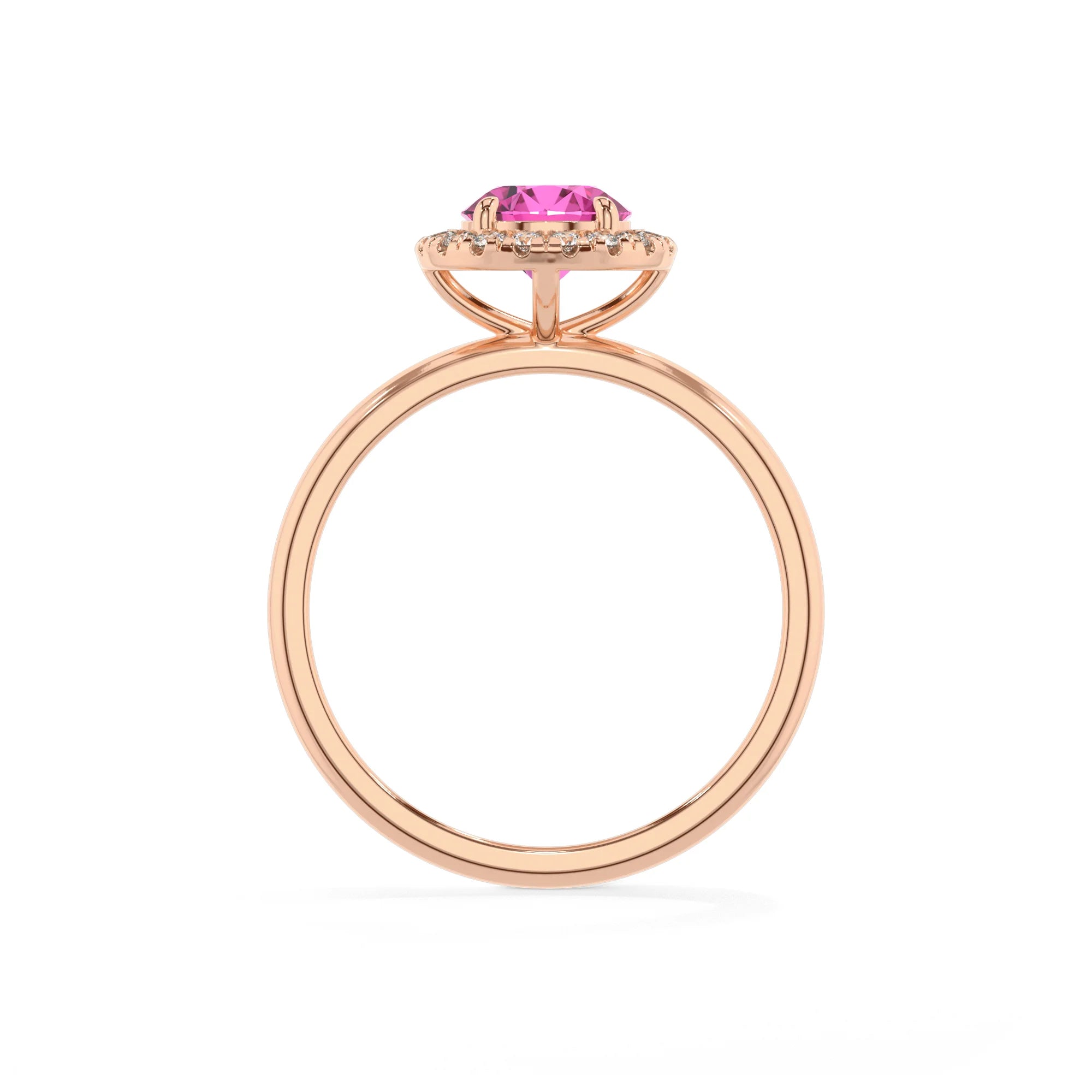 lab grown pink-sapphire round solitaire rings in rose gold