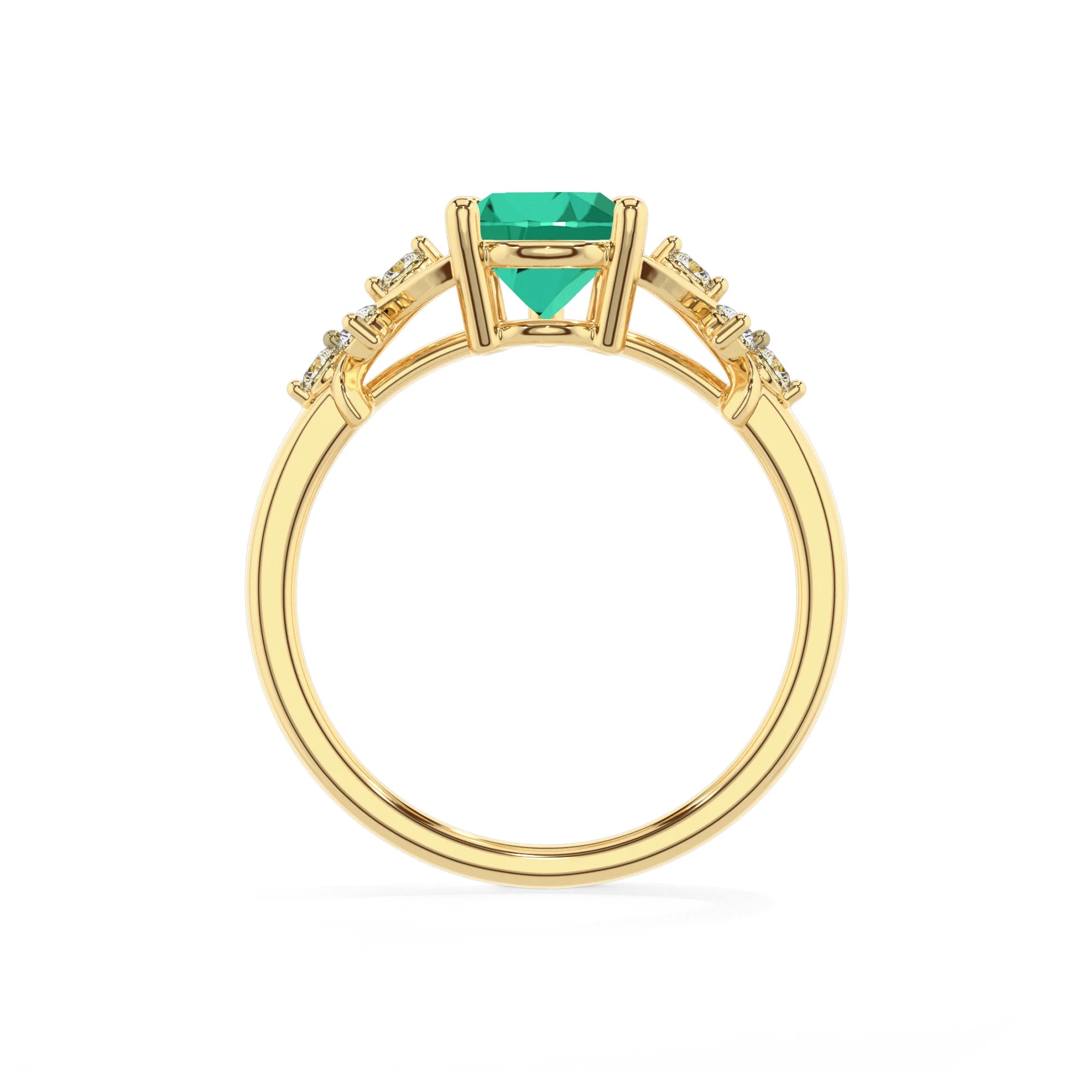 lab grown emerald pear solitaire rings in yellow gold