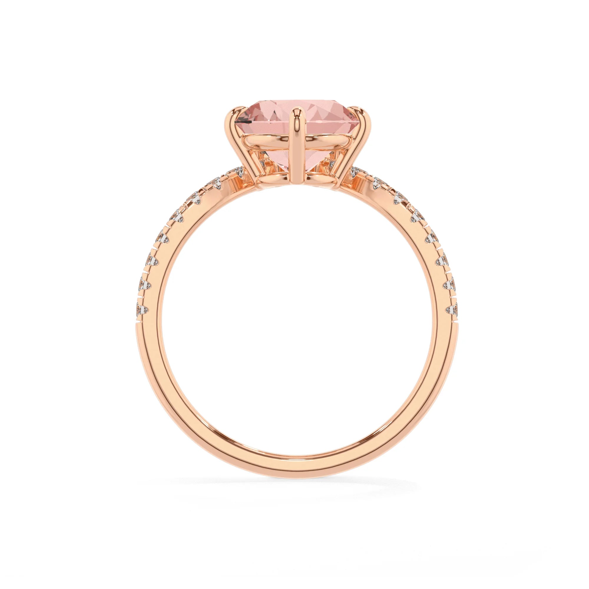 lab grown morganite round solitaire rings in rose gold