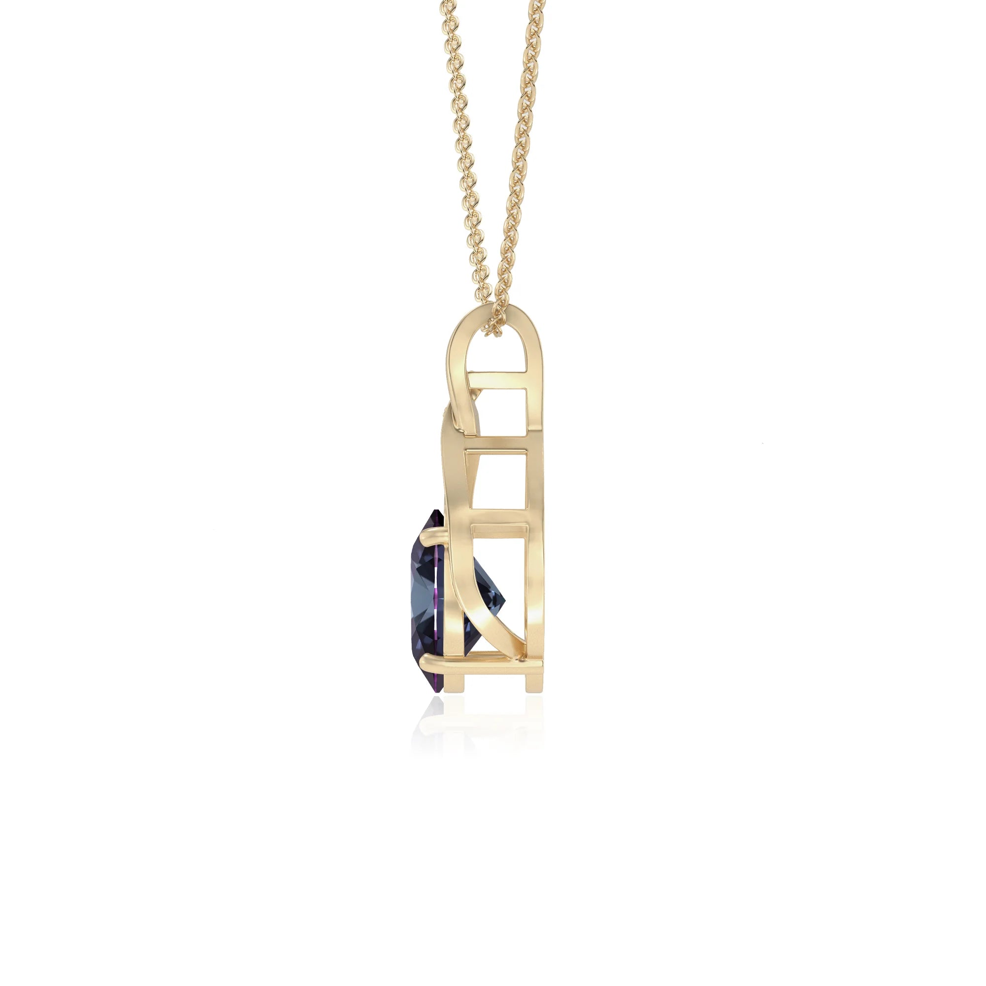 lab grown alexandrite oval solitaire necklaces in yellow gold