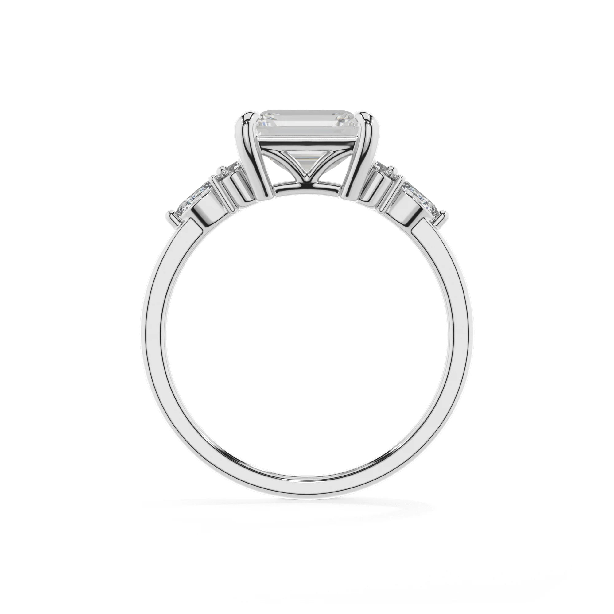 lab grown moissanite emerald cut solitaire rings in sterling silver
