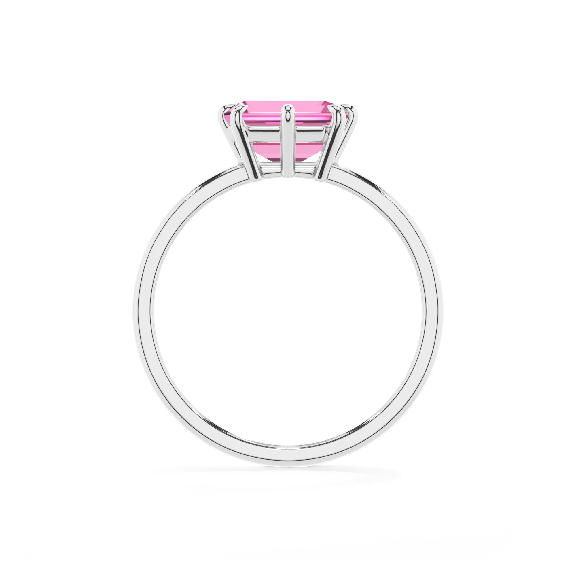 lab grown pink-sapphire emerald cut solitaire rings in sterling silver